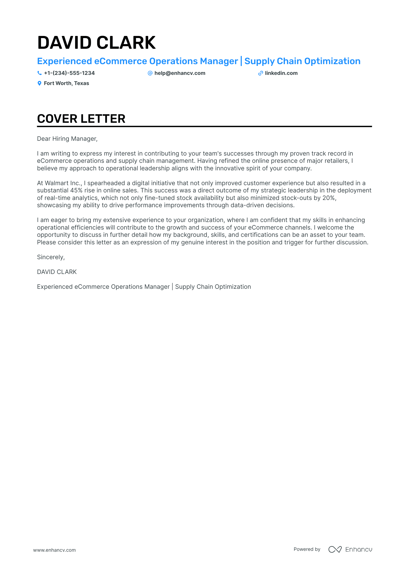 E Commerce Operations Manager Resume Example