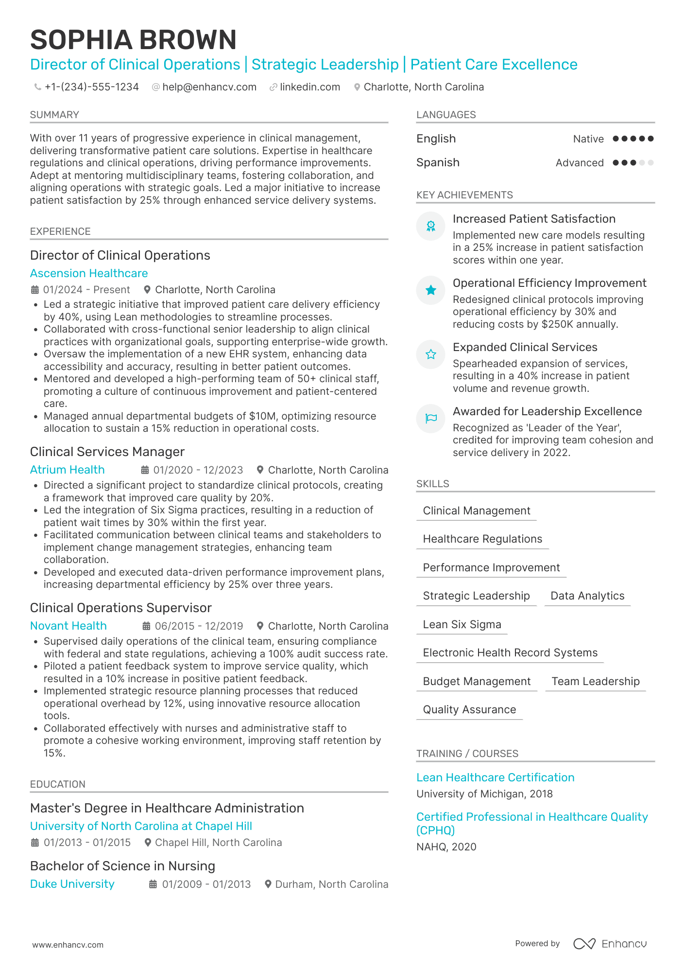 Director of Clinical Services Resume Example