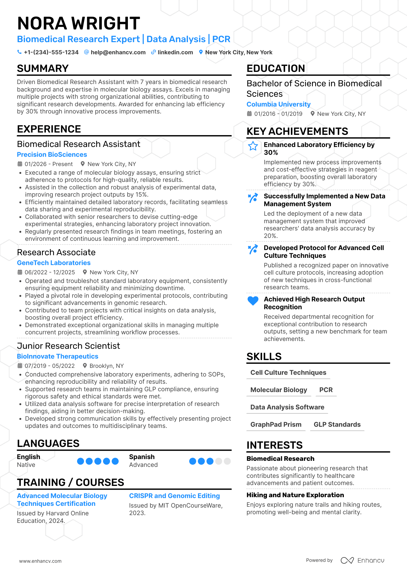 Biomedical Research Assistant Resume Example