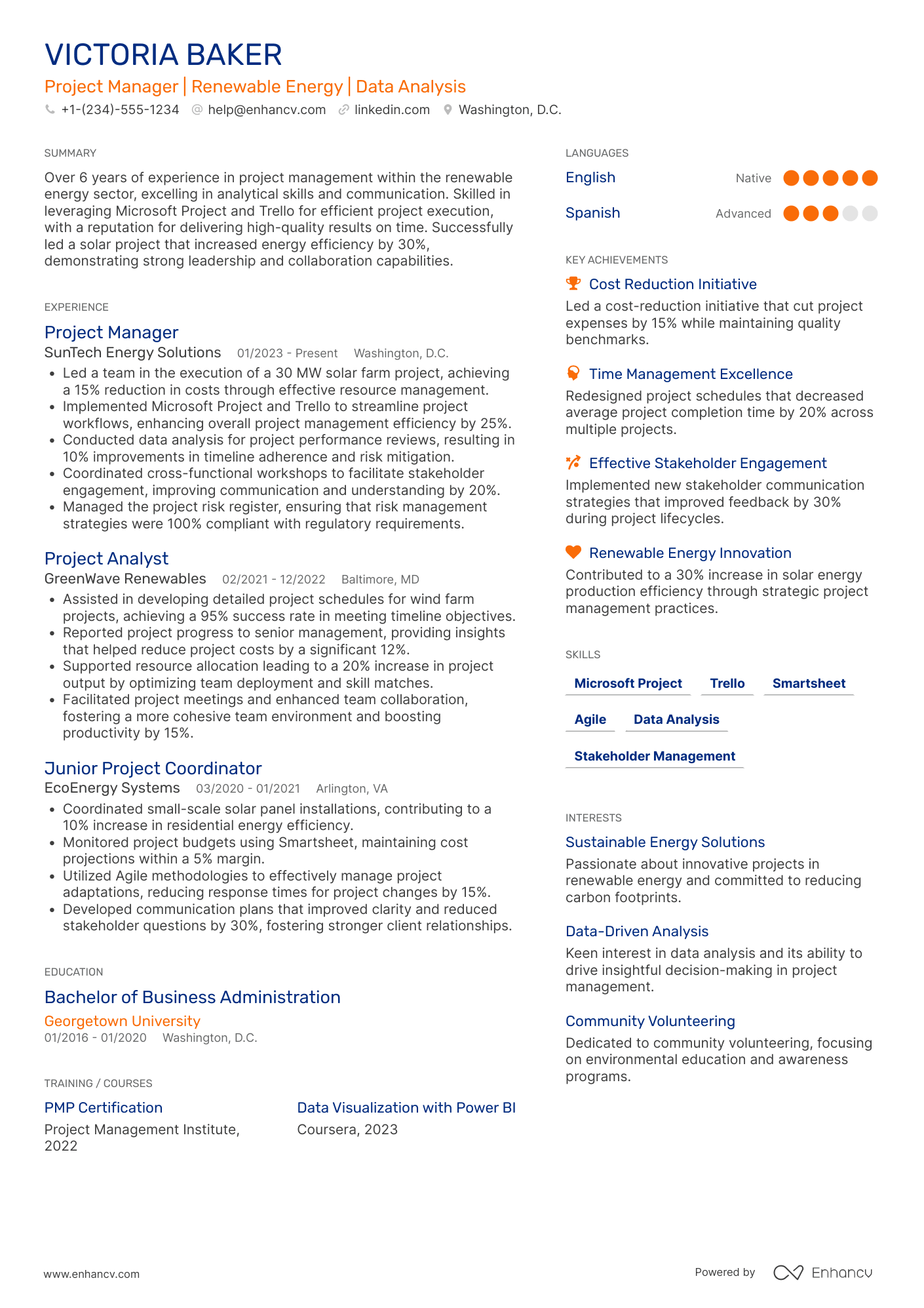Project Management Analyst Resume Example