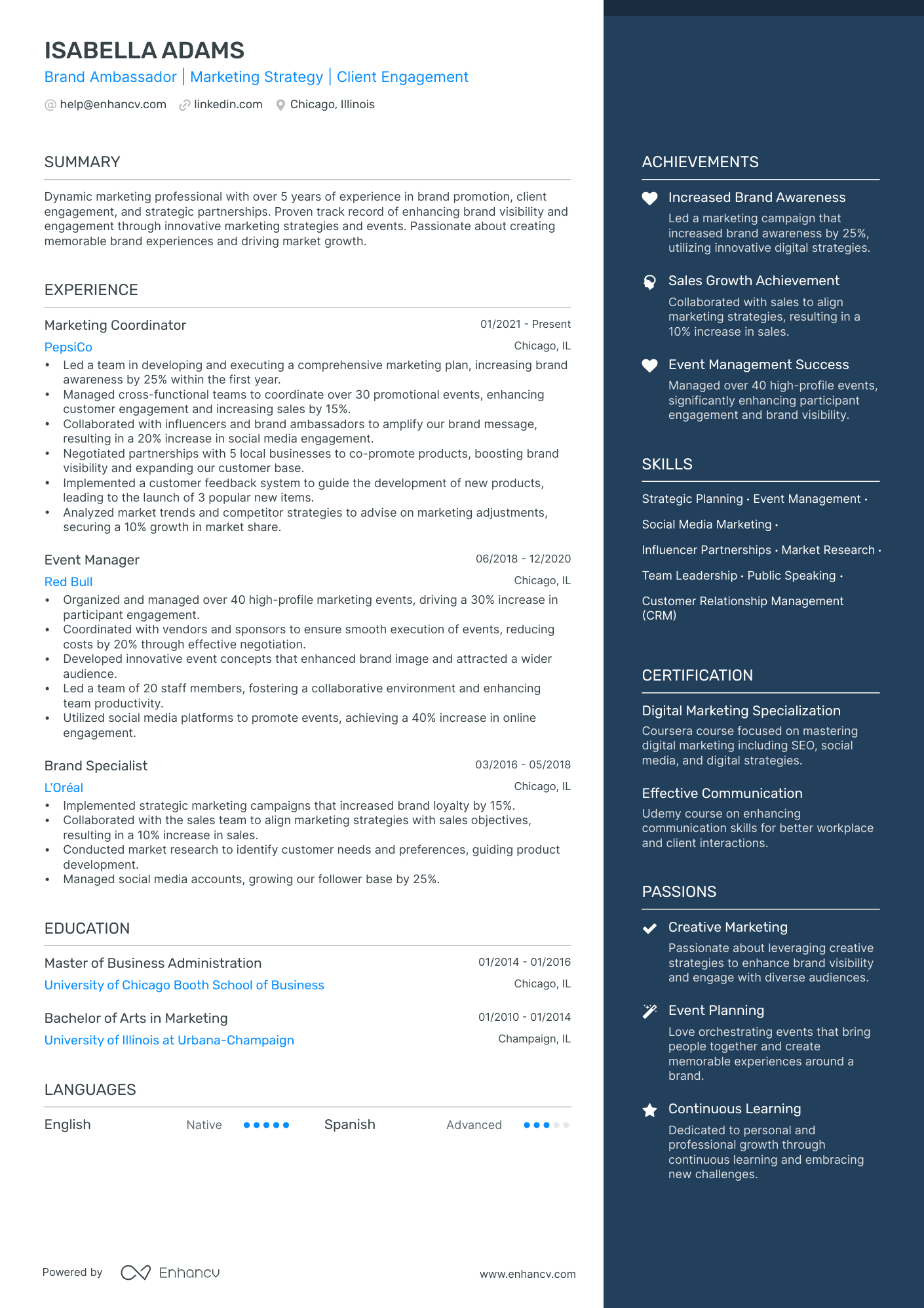 Brand Ambassador Resume Example