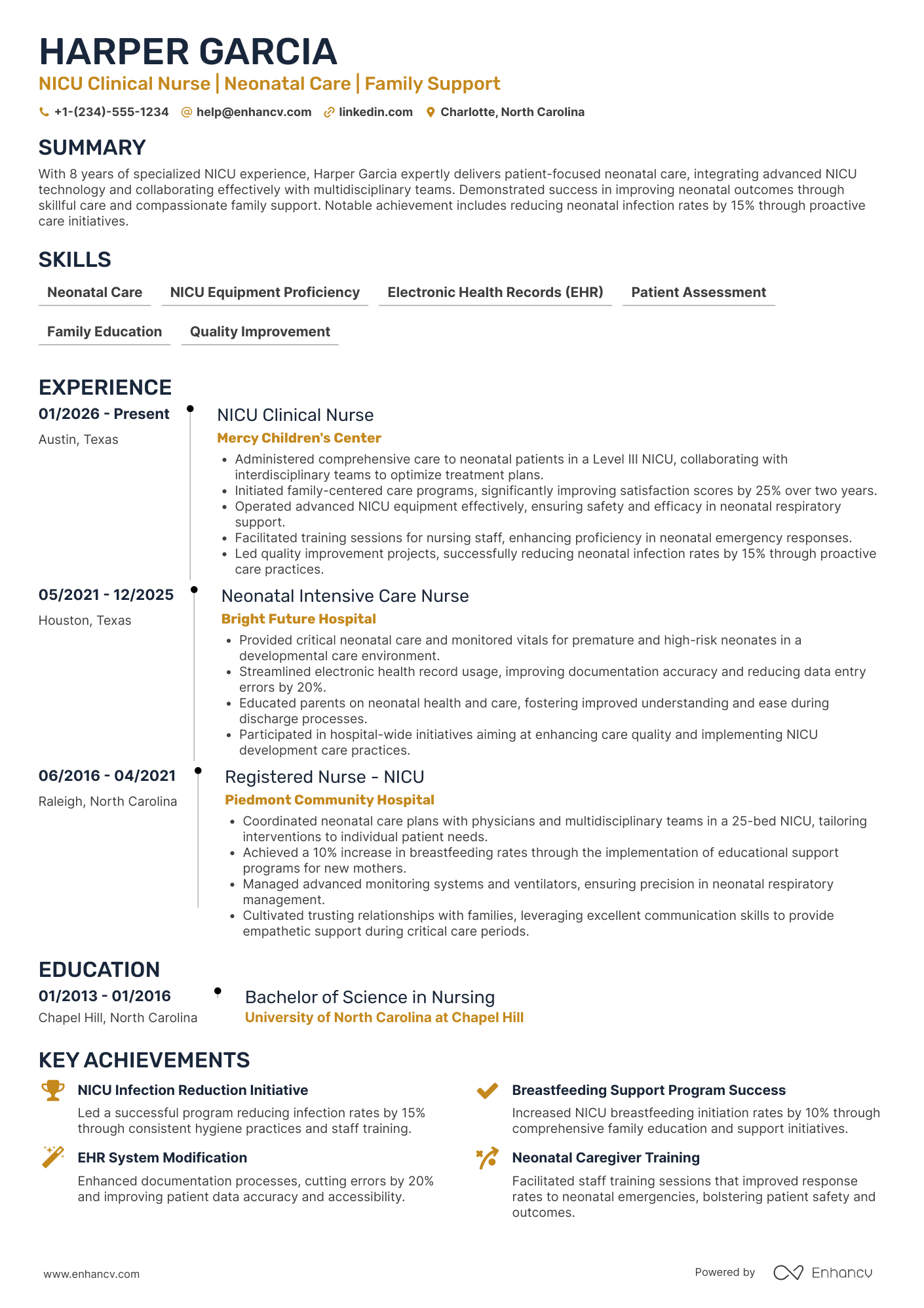 NICU Clinical Nurse Resume Example