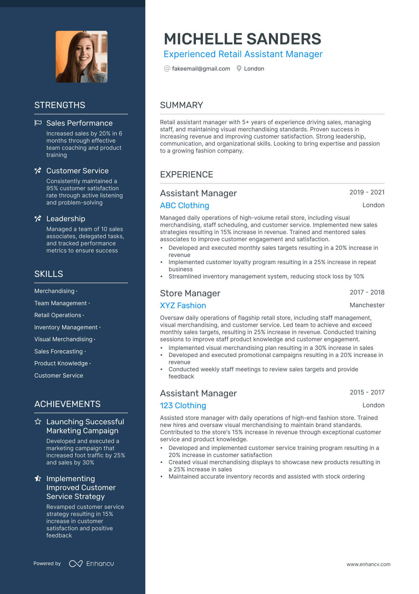 Assistant Manager Retail Resume Example