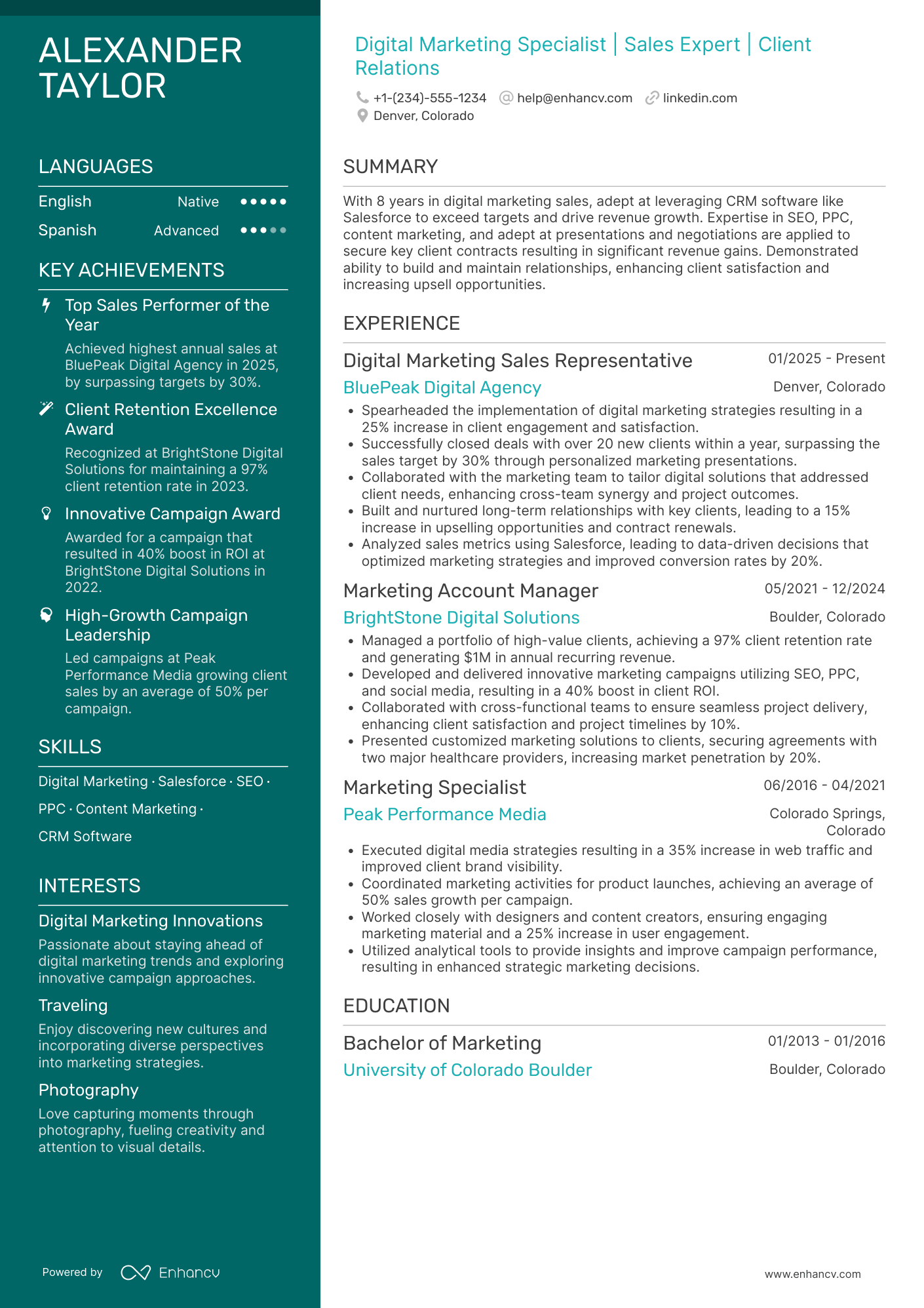 Digital Marketing Sales Representative Resume Example