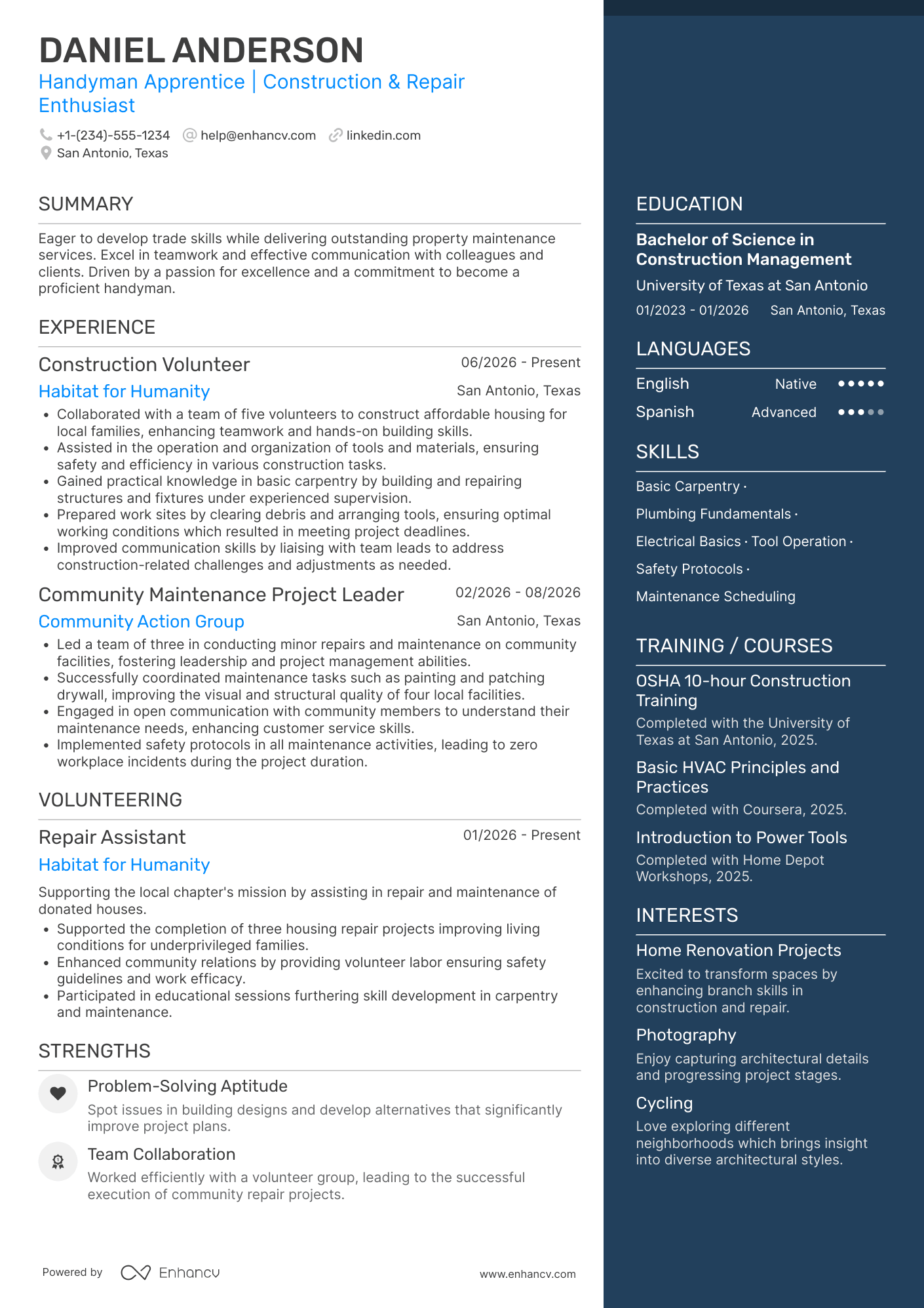 Handyman Apprentice Resume Example