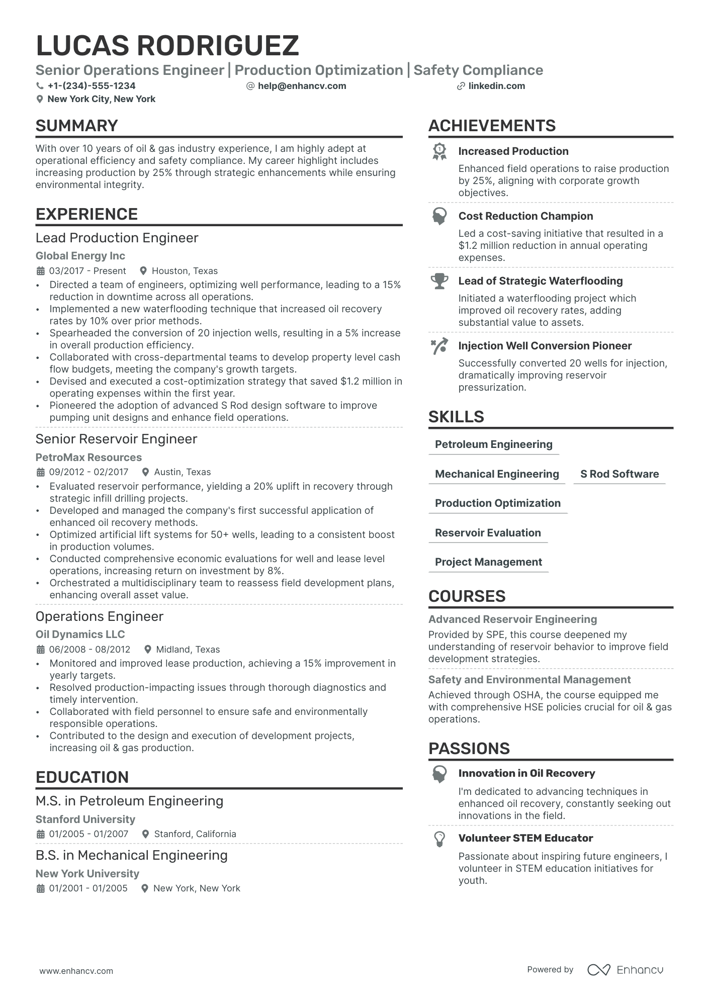Petroleum Engineer Resume Example