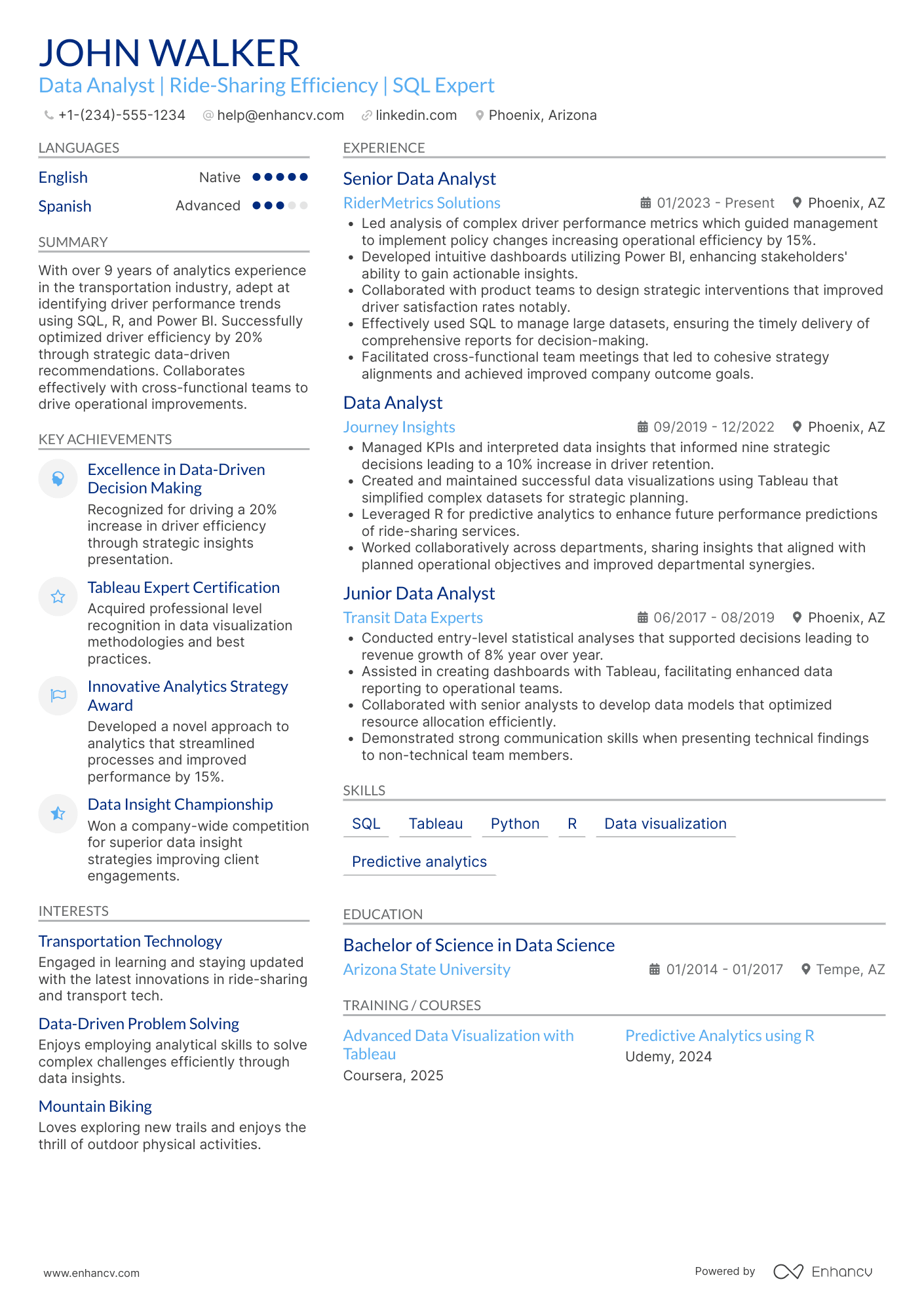 Uber Driver Performance Analyst Resume Example