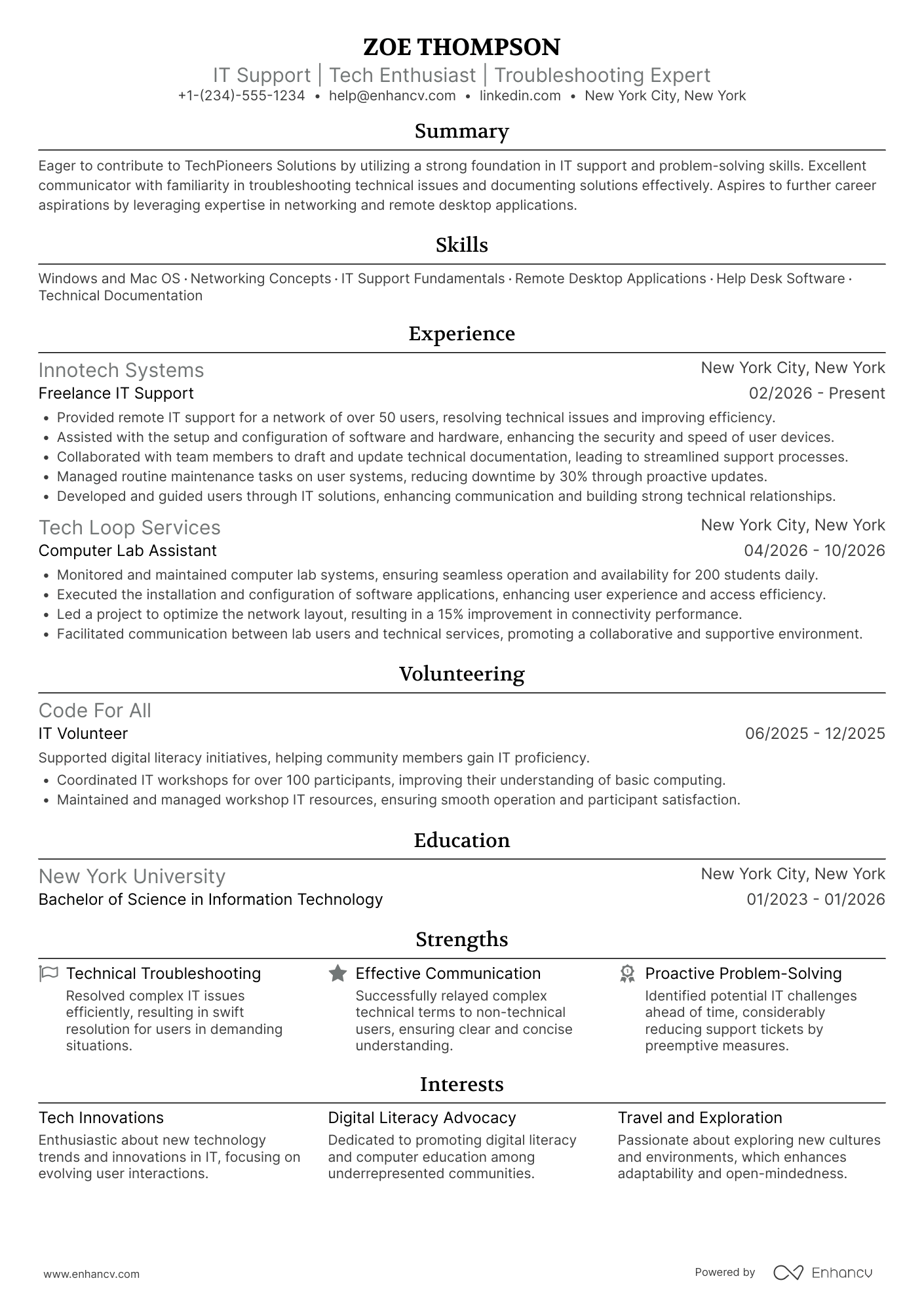 IT Support Intern Resume Example