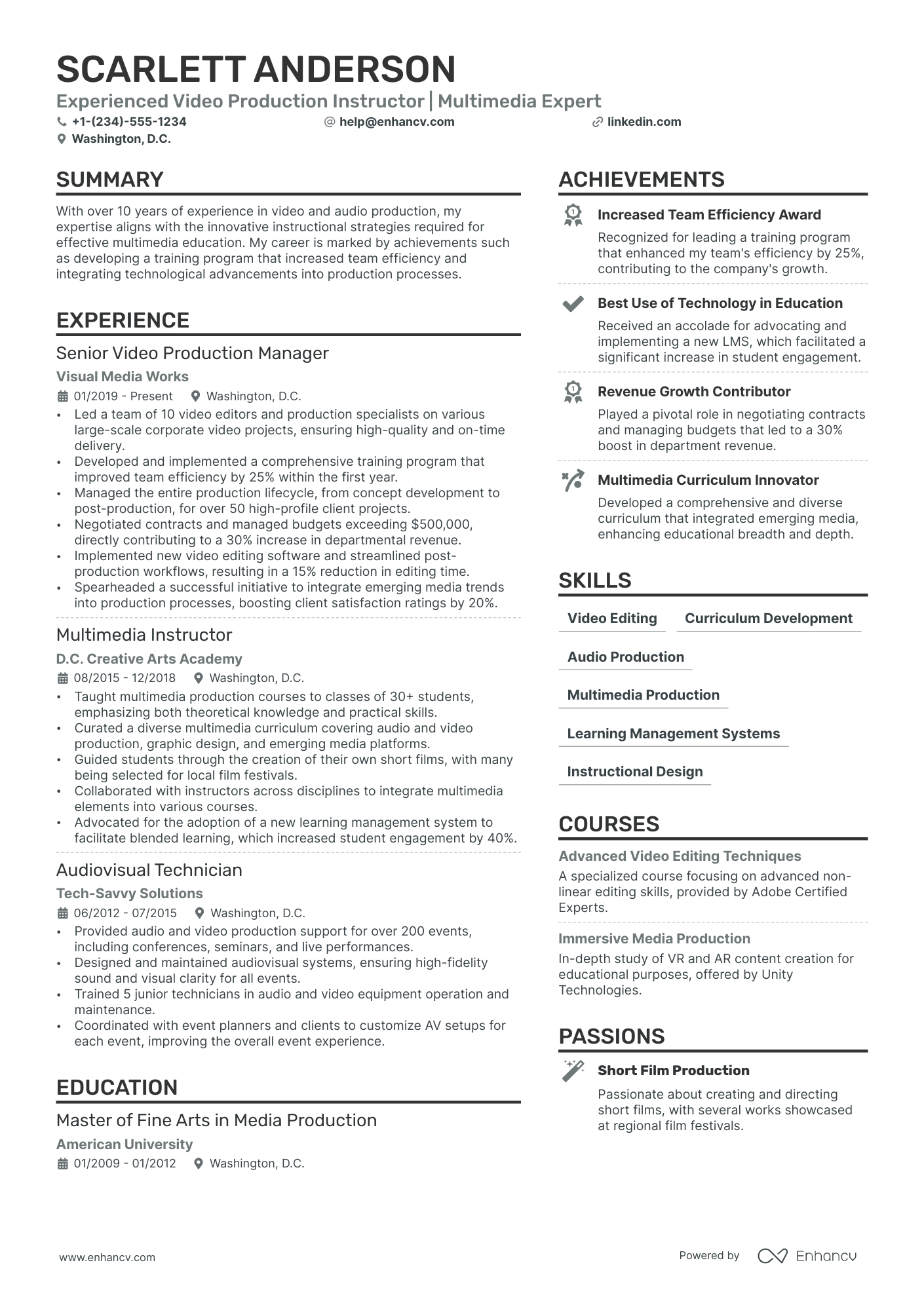 Film Production Resume Example