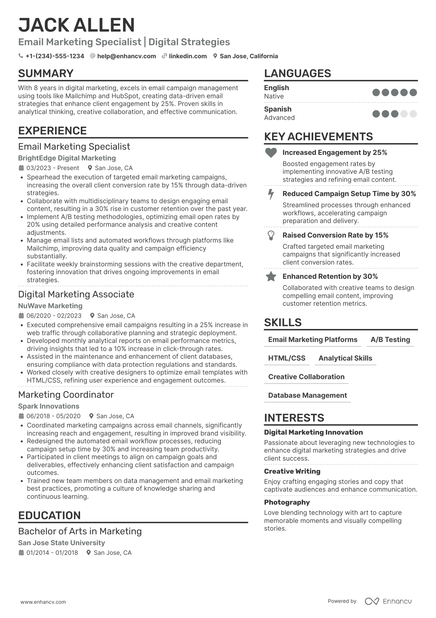 Email Marketing Assistant Resume Example