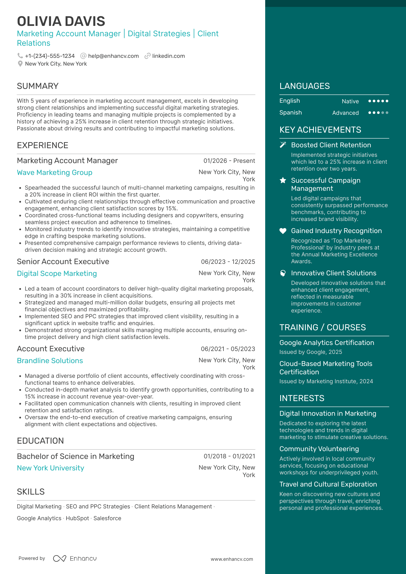 Marketing Account Manager Resume Example