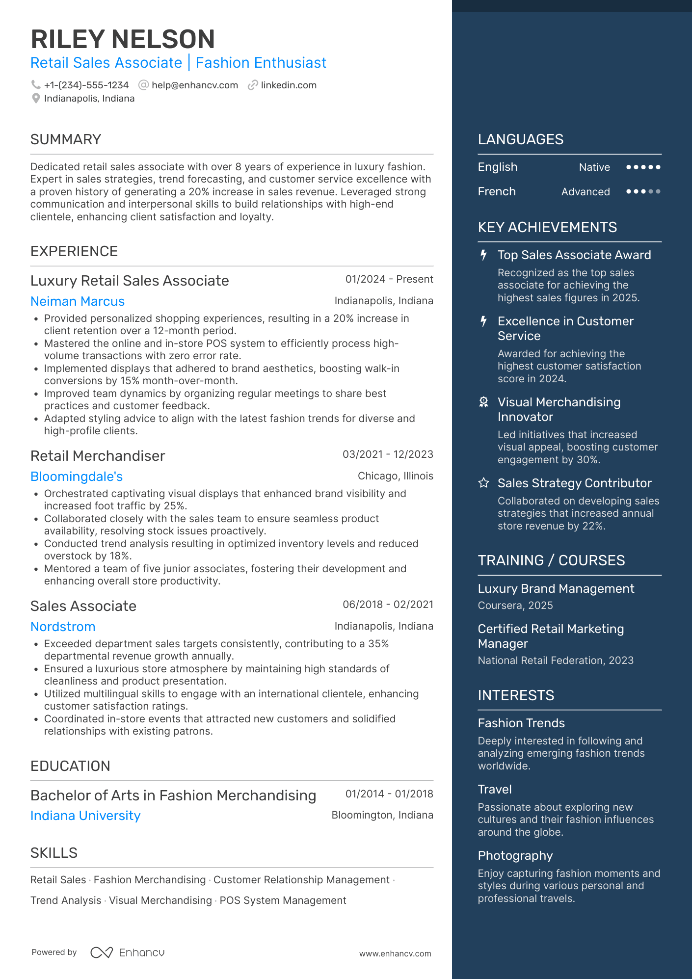High End Retail Resume Example