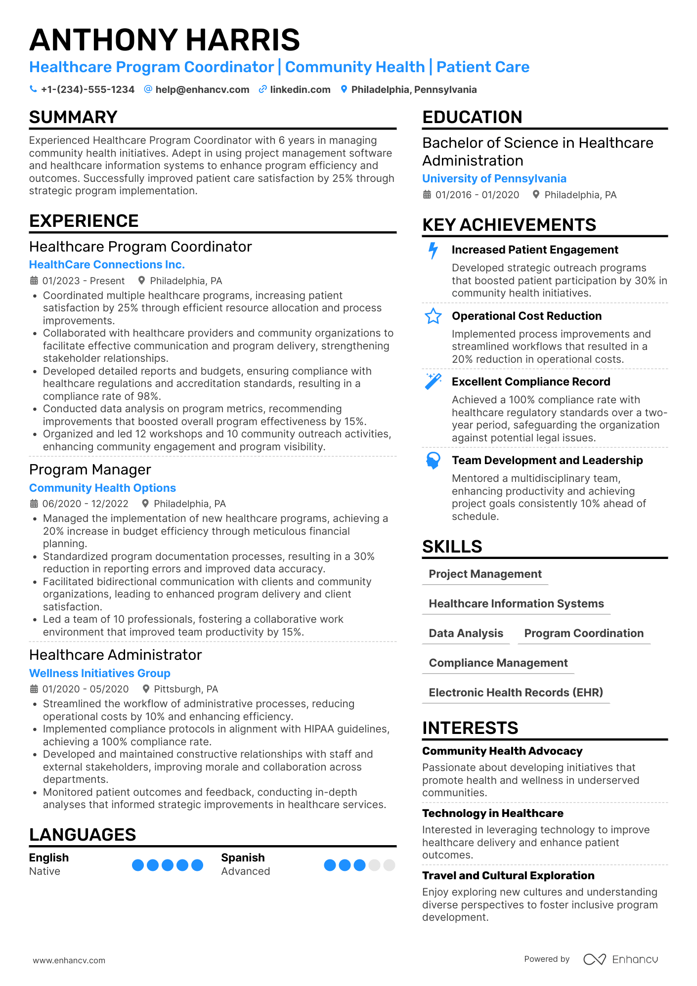 Healthcare Program Coordinator Resume Example