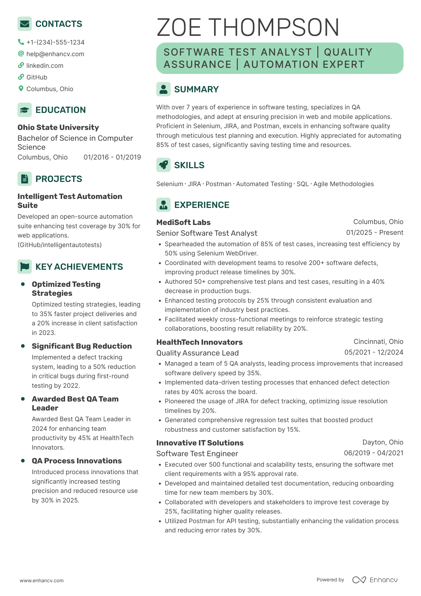 Software Test Analyst Resume Example