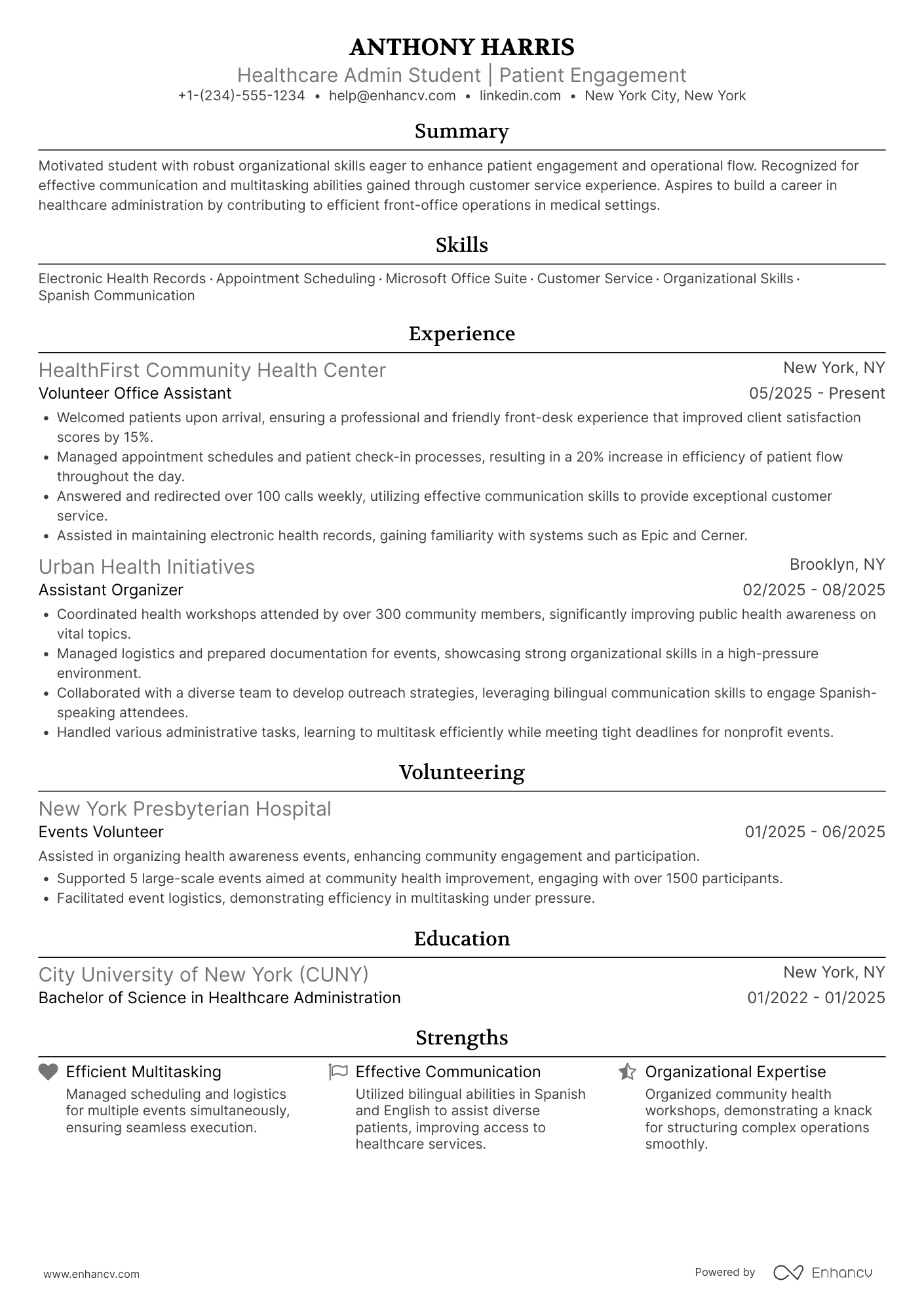 Medical Receptionist Intern Resume Example