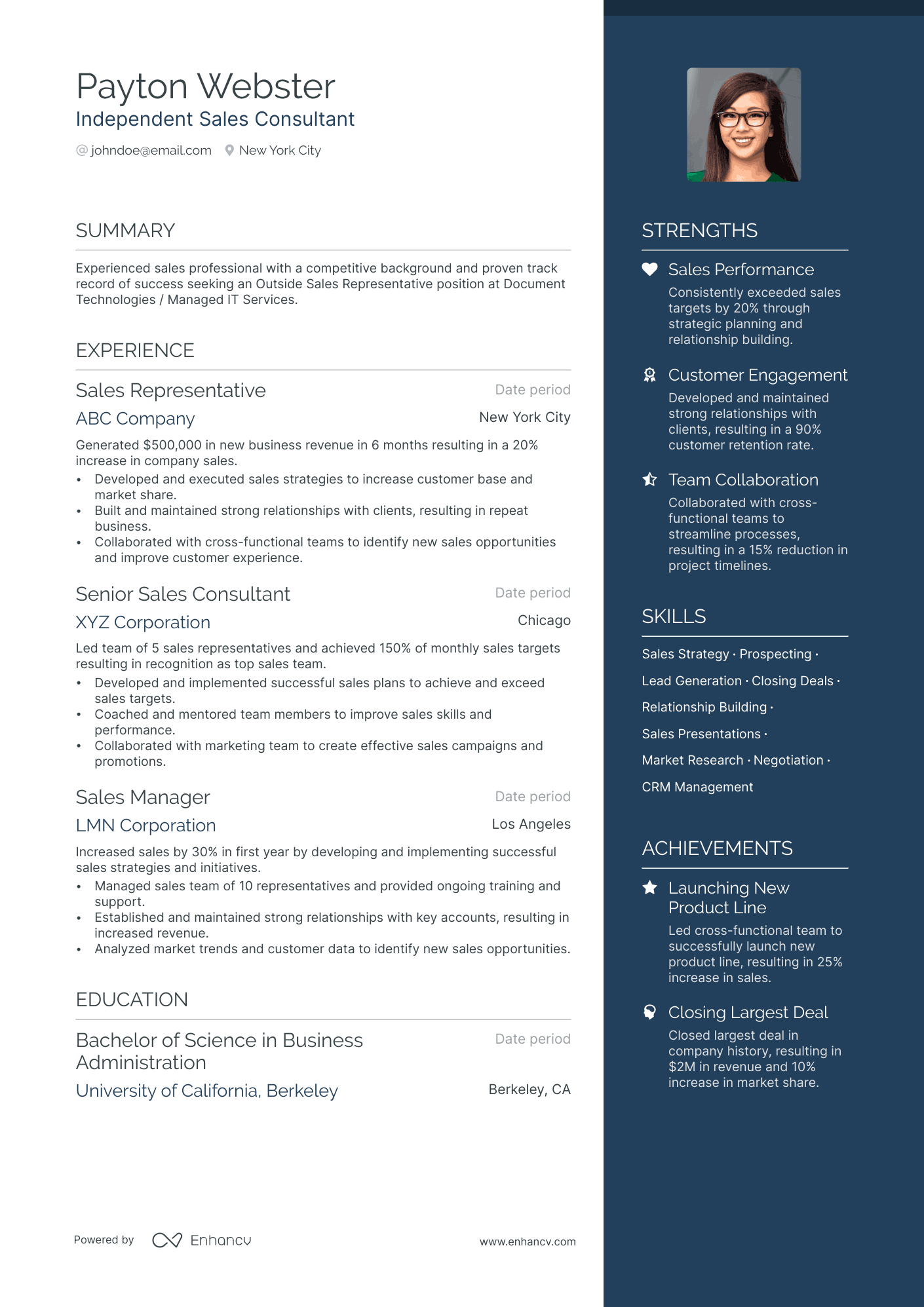 Independent Sales Consultant Resume Example