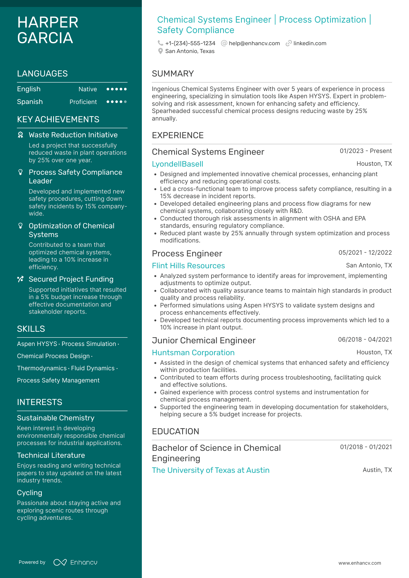 Chemical Systems Engineer Resume Example