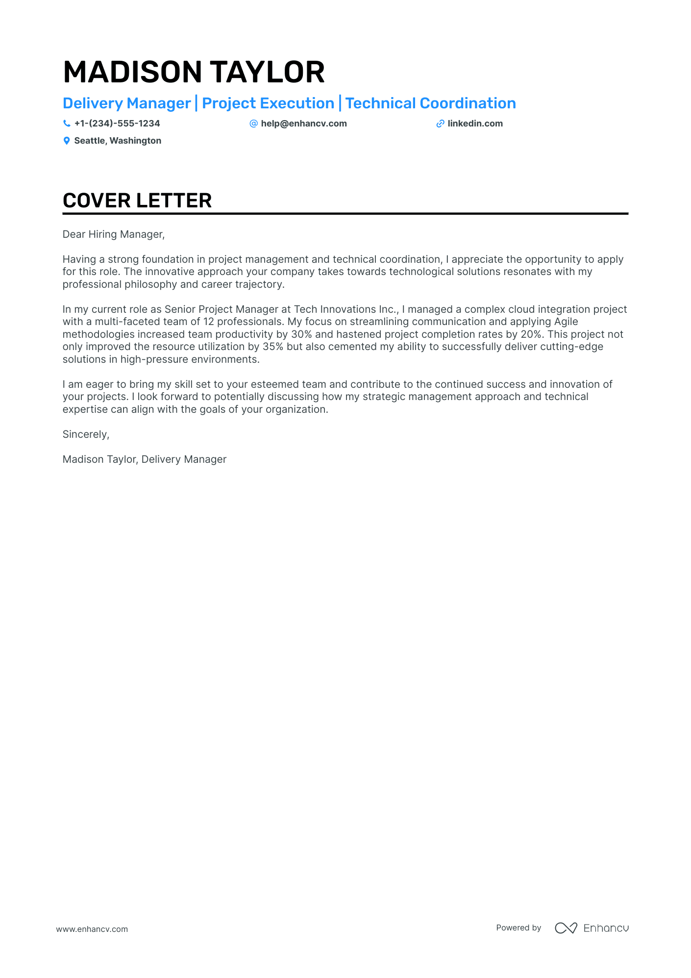 Delivery Manager Resume Example
