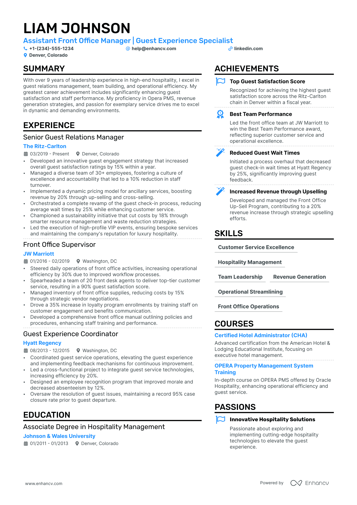 Assistant Front Office Manager Resume Example