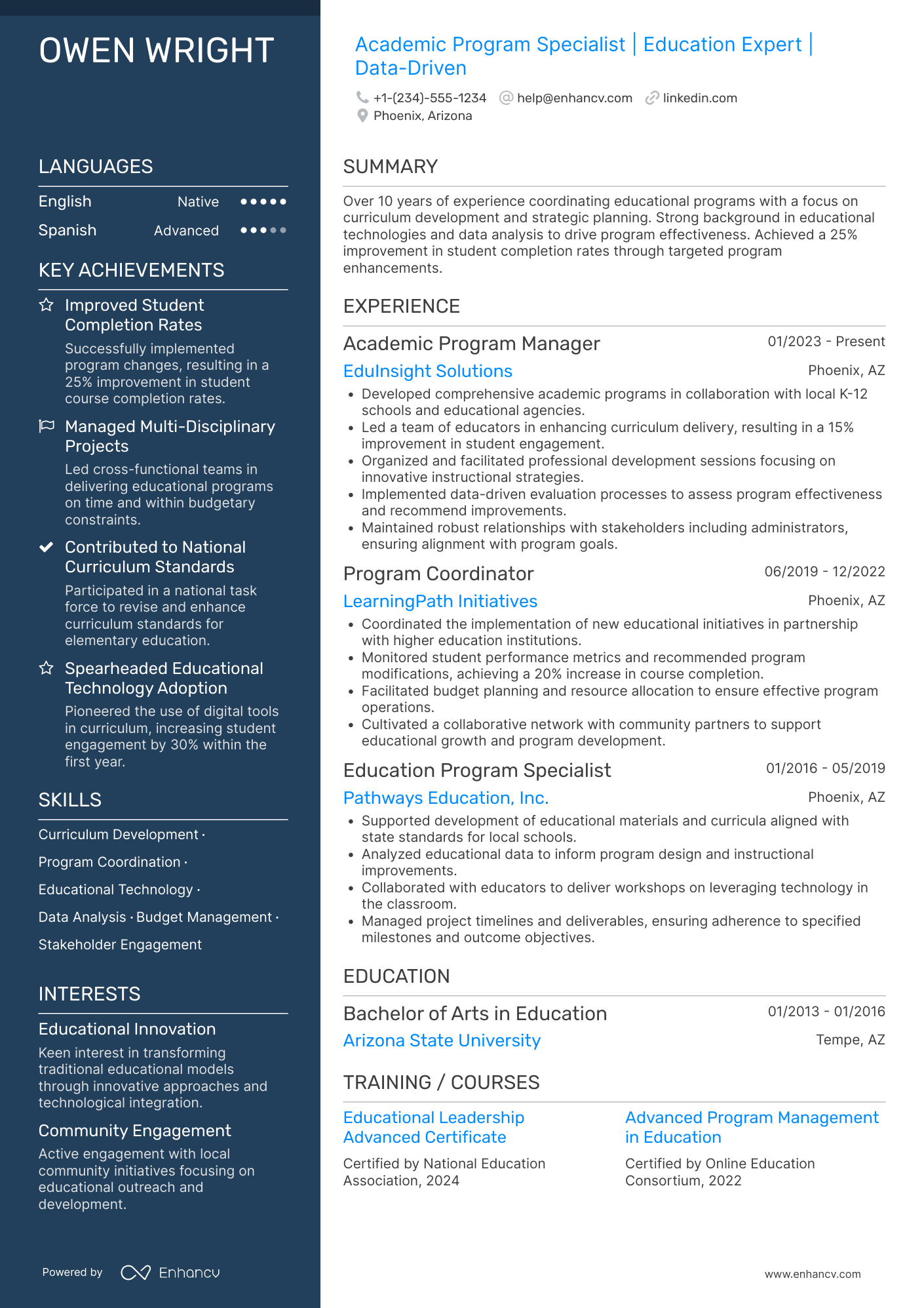 Academic Coordinator Resume Example