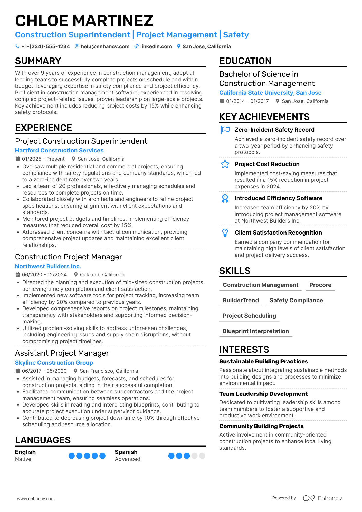 Project Construction Superintendent Resume Example