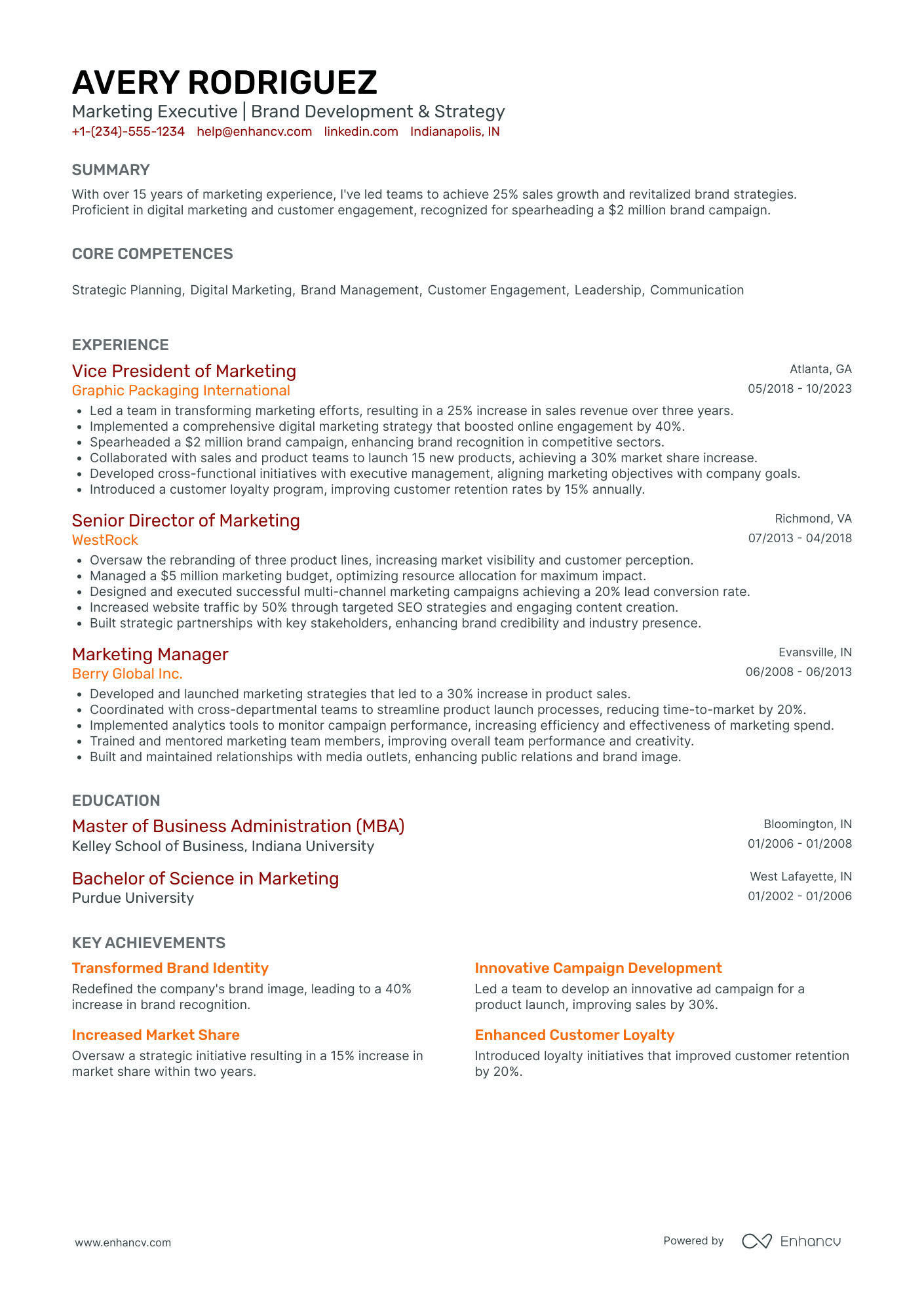 Chief Revenue and Marketing Officer Resume Example