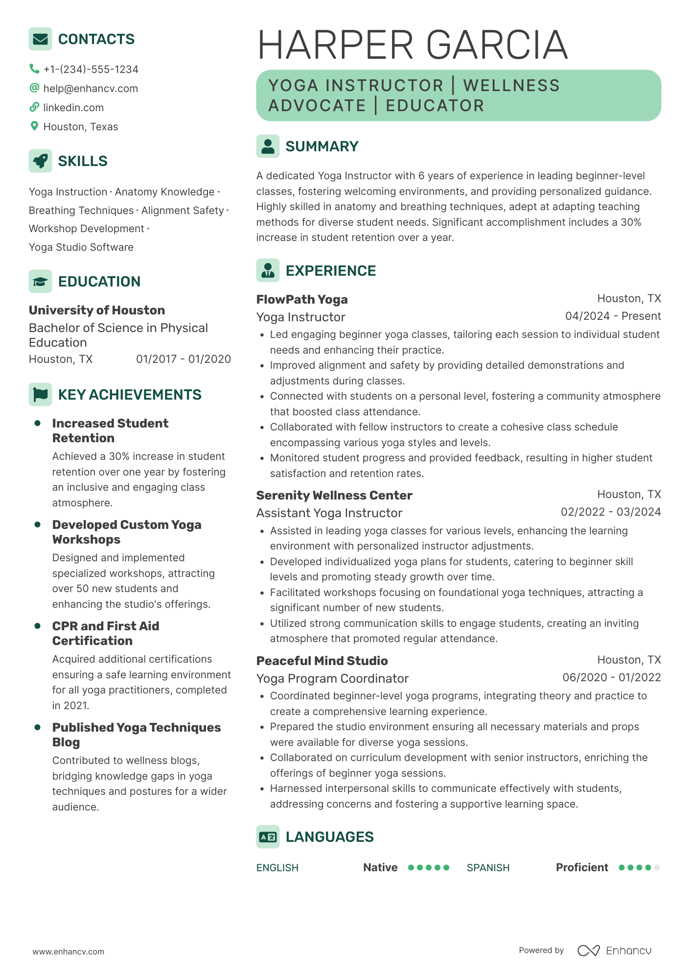 Yoga Instructor for Beginners Resume Example