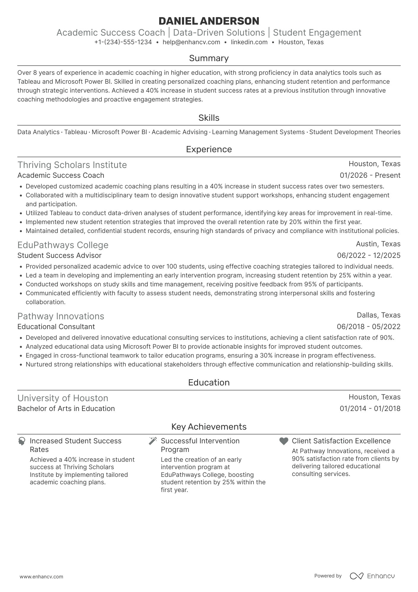 Academic Success Coach Resume Example