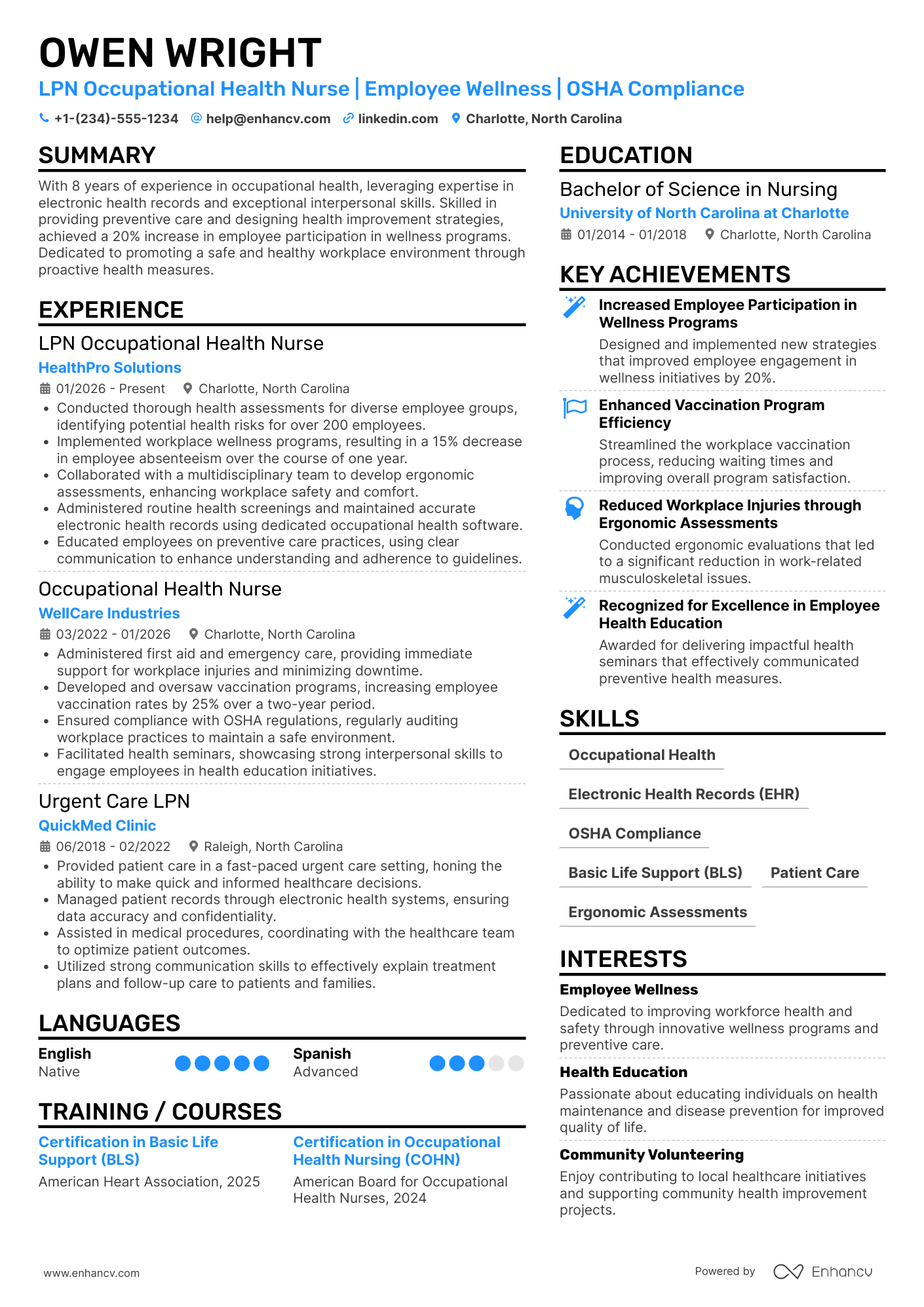 LPN Occupational Health Nurse Resume Example