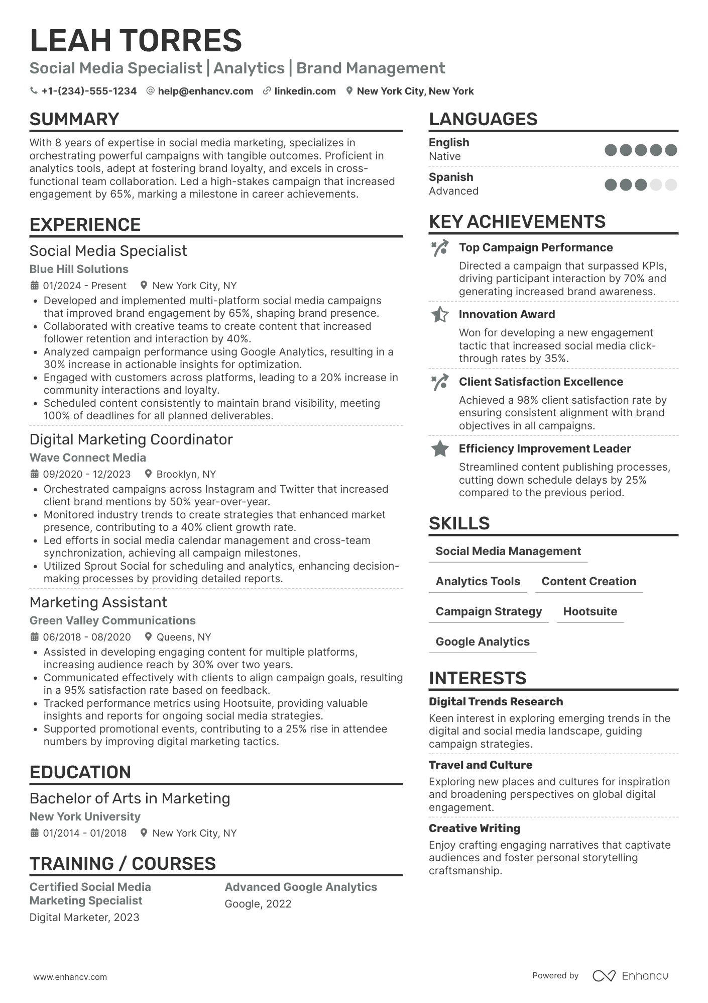 Social Media Campaign Coordinator Resume Example