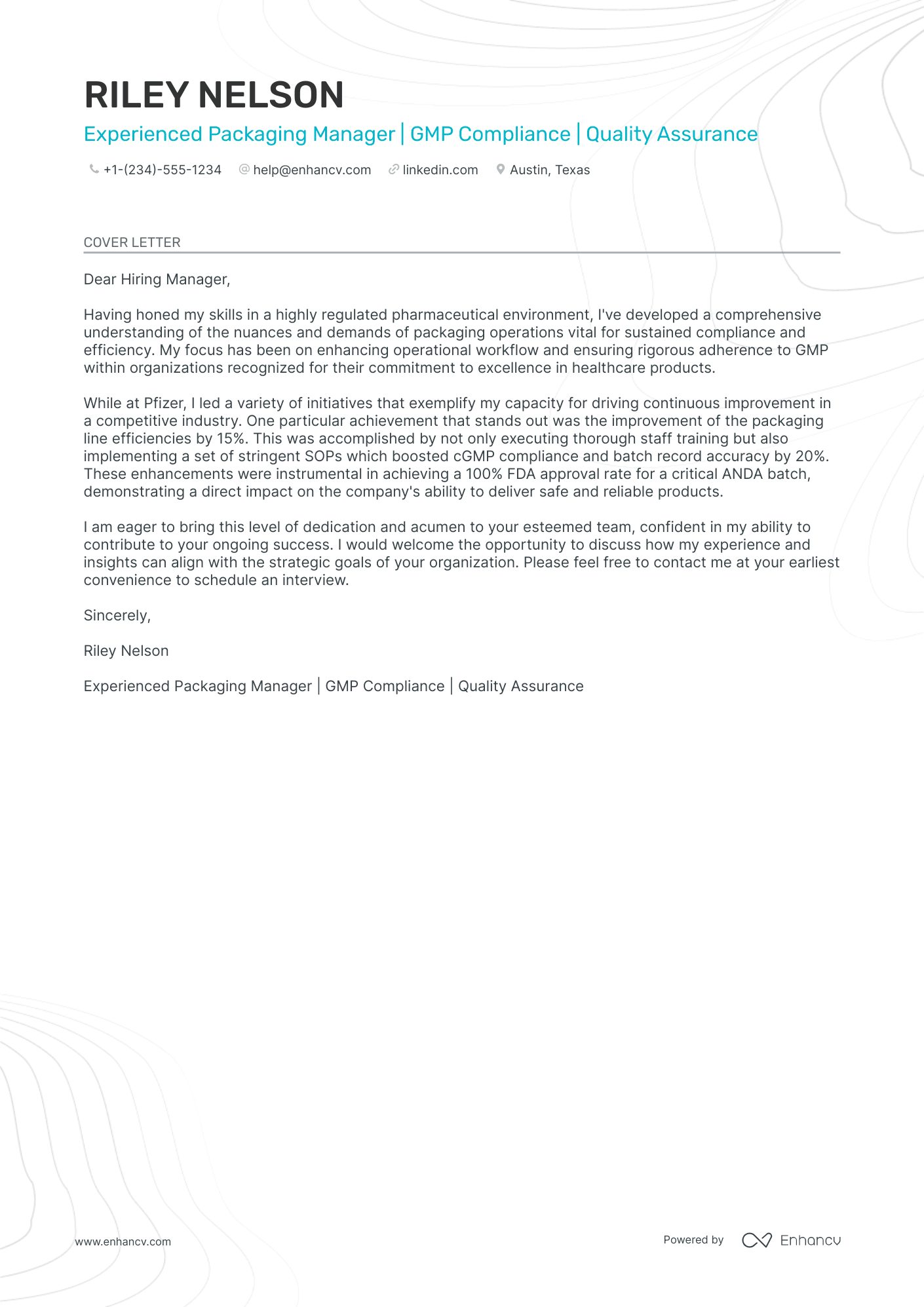 Packaging Manager Resume Example