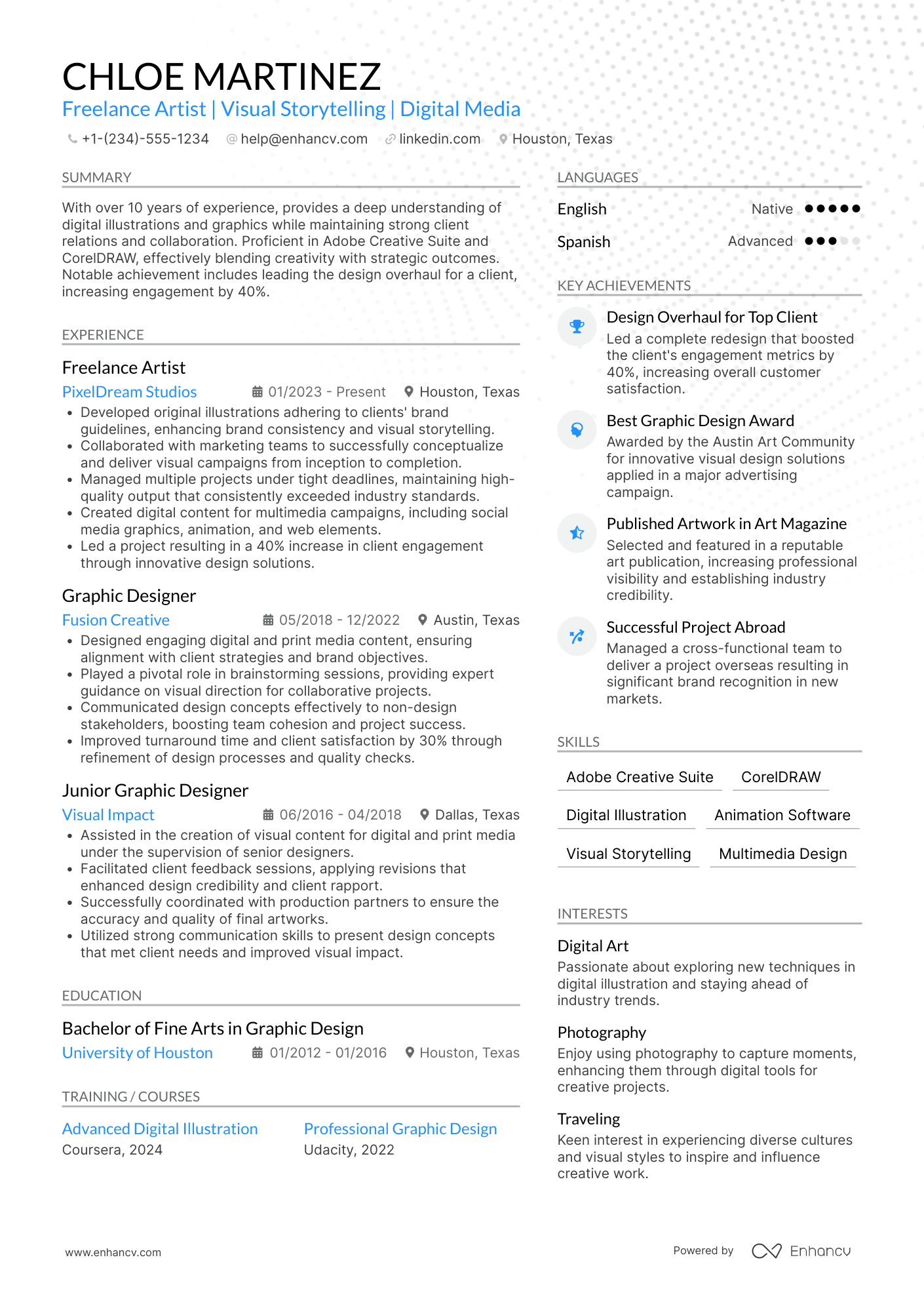 Freelance Artist Resume Example