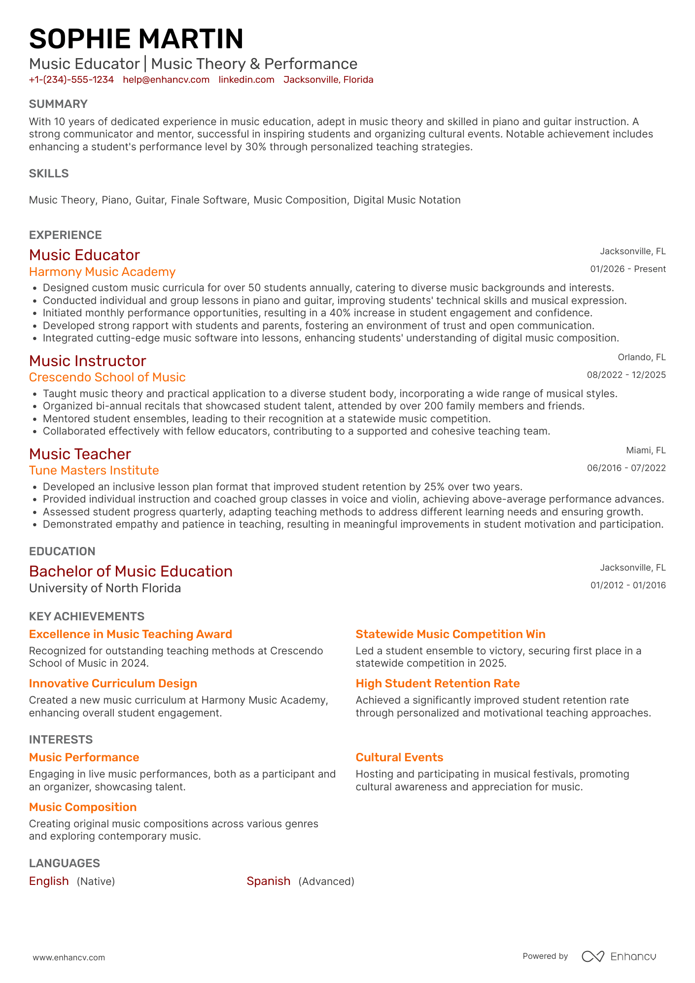 Musician Educator Resume Example