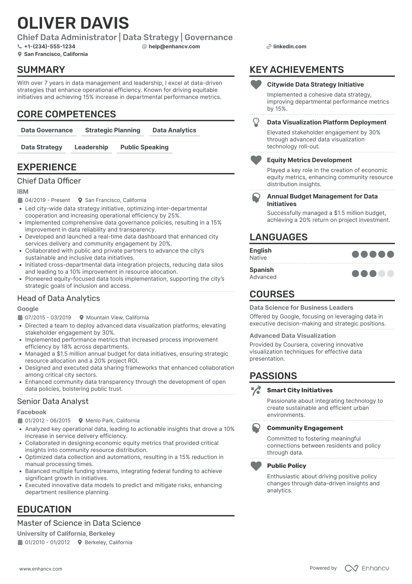 Chief Data Officer in Smart Cities Development Resume Example