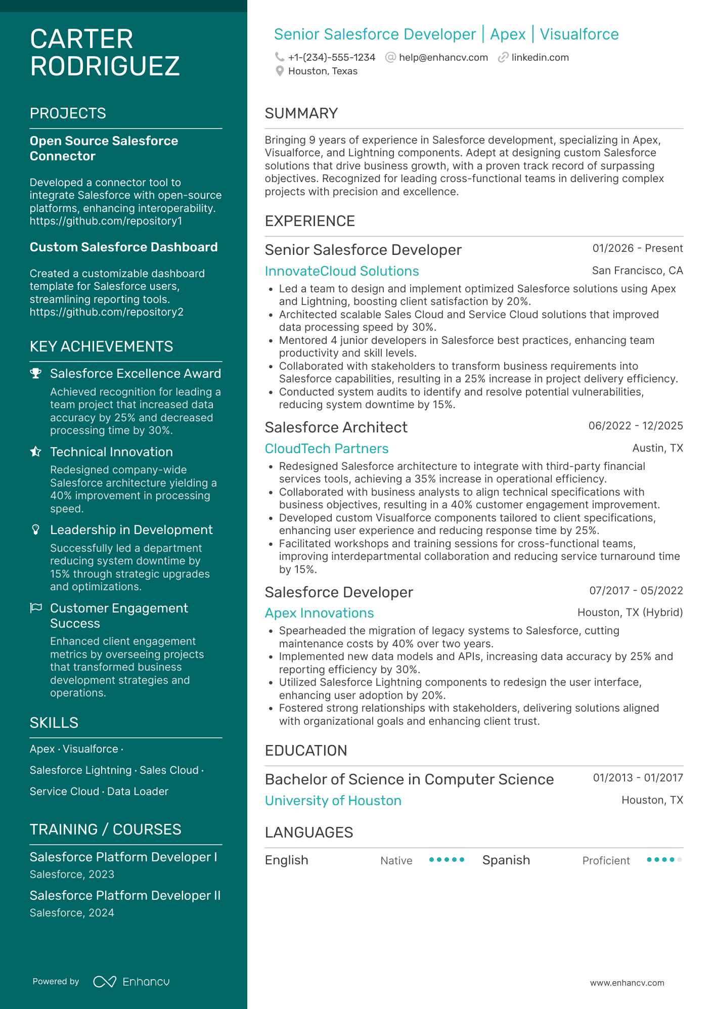 Senior Salesforce Developer Resume Example