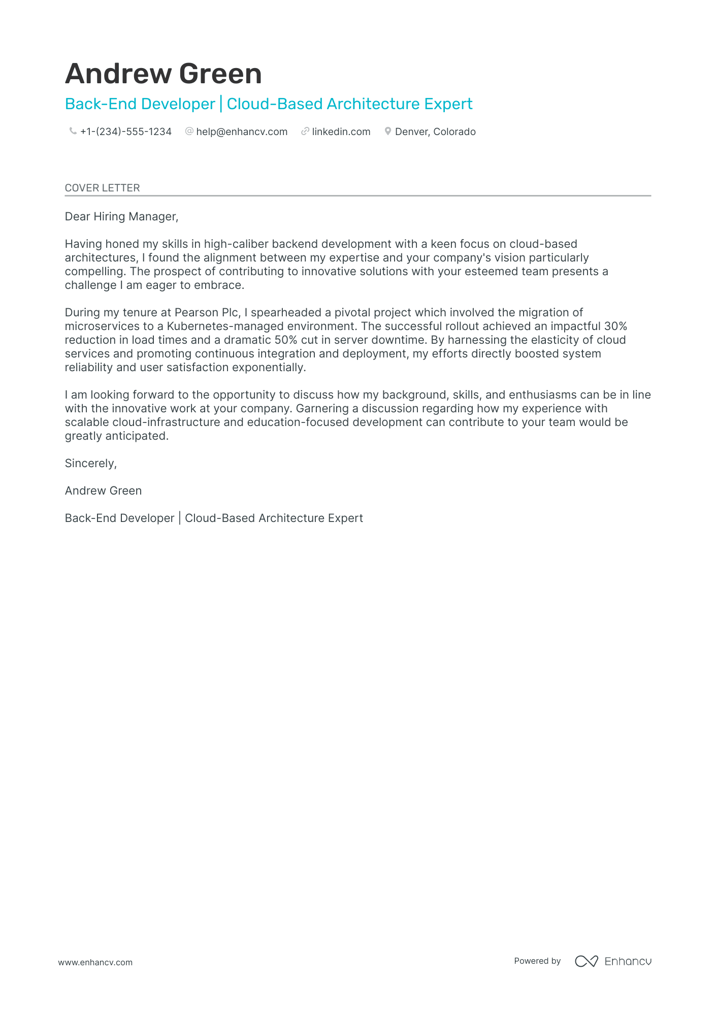 Back End Web Developer Resume Example