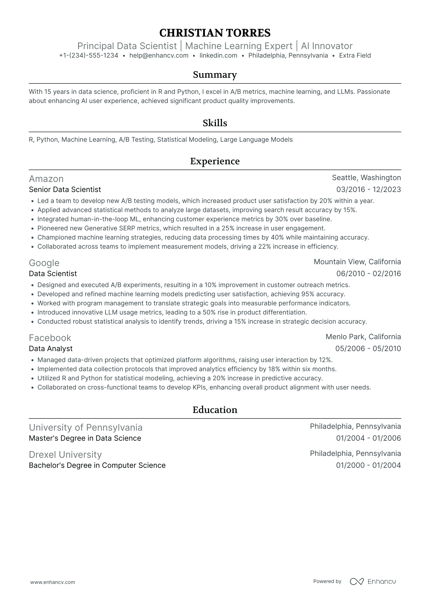 Principal Big Data Engineer Resume Example