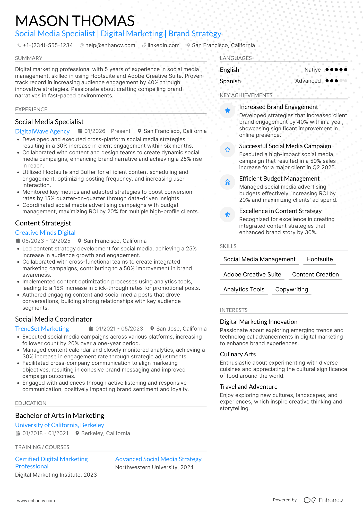 Social Media Specialist Resume Example