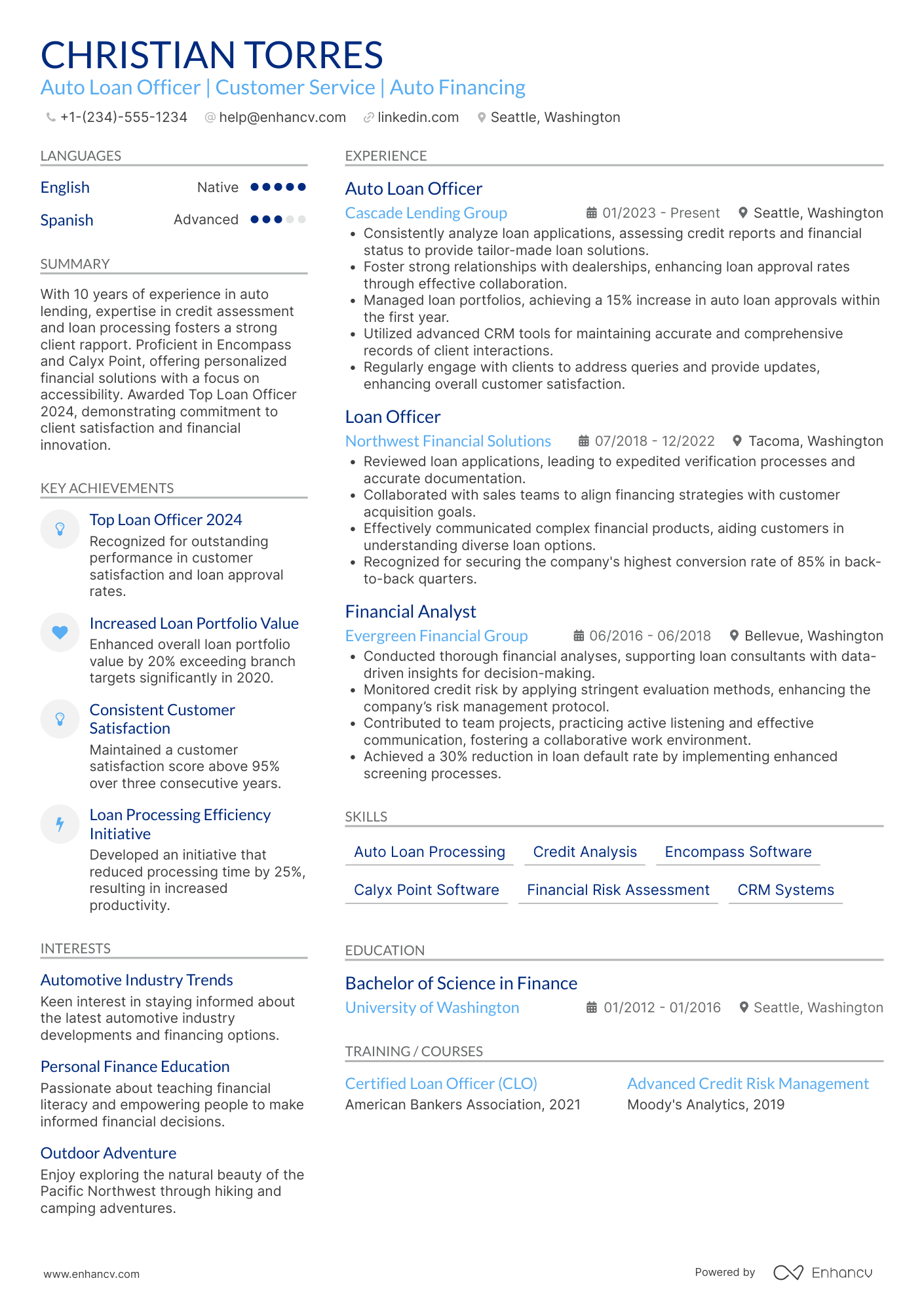 Auto Loan Officer Resume Example