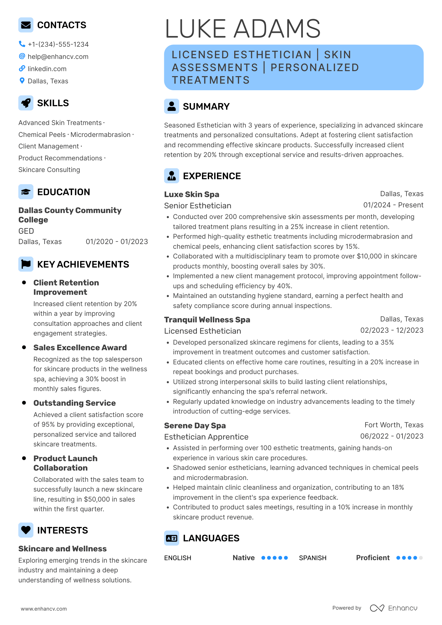 Esthetician Consultant Resume Example