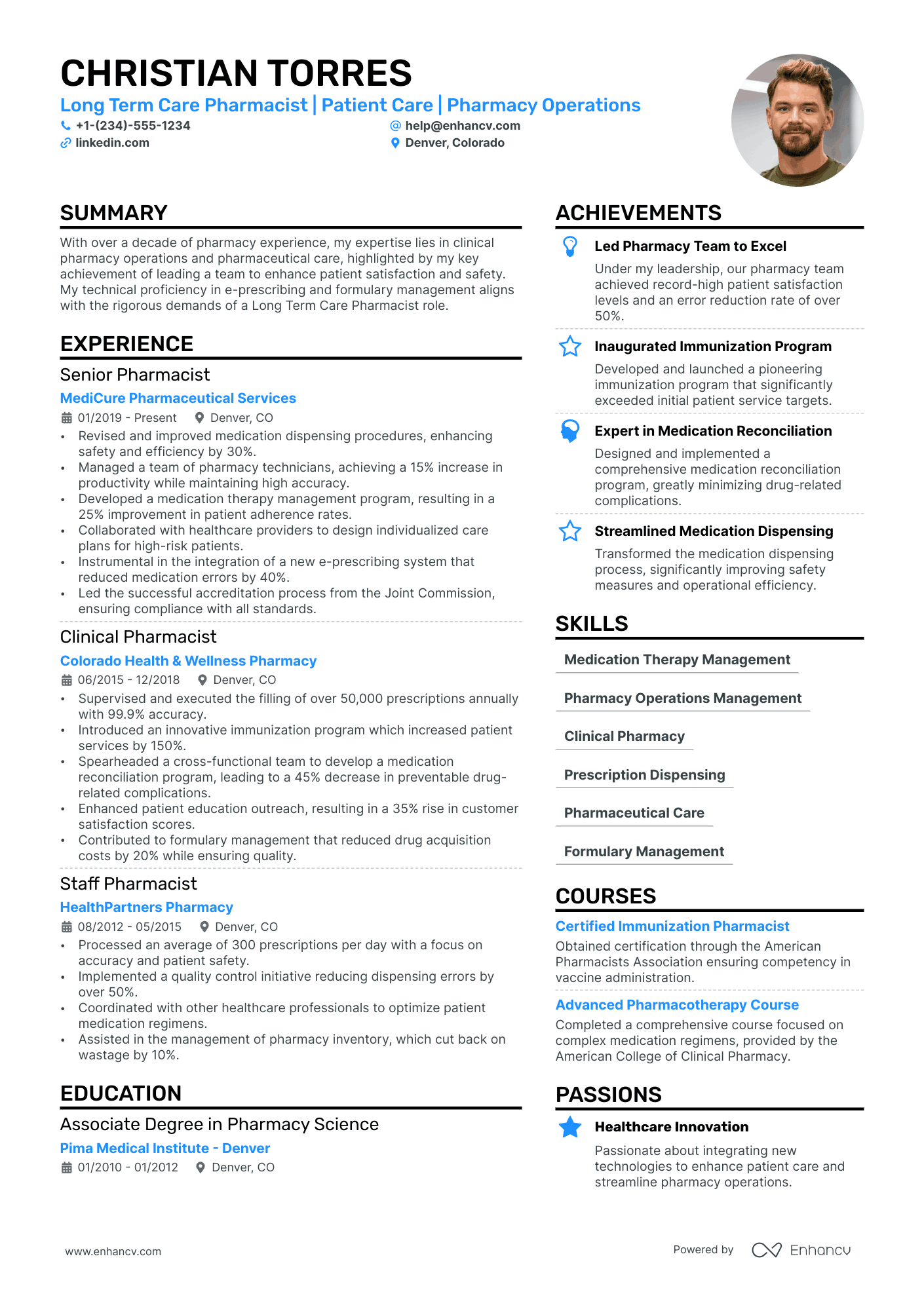 Long Term Care Pharmacist Resume Example