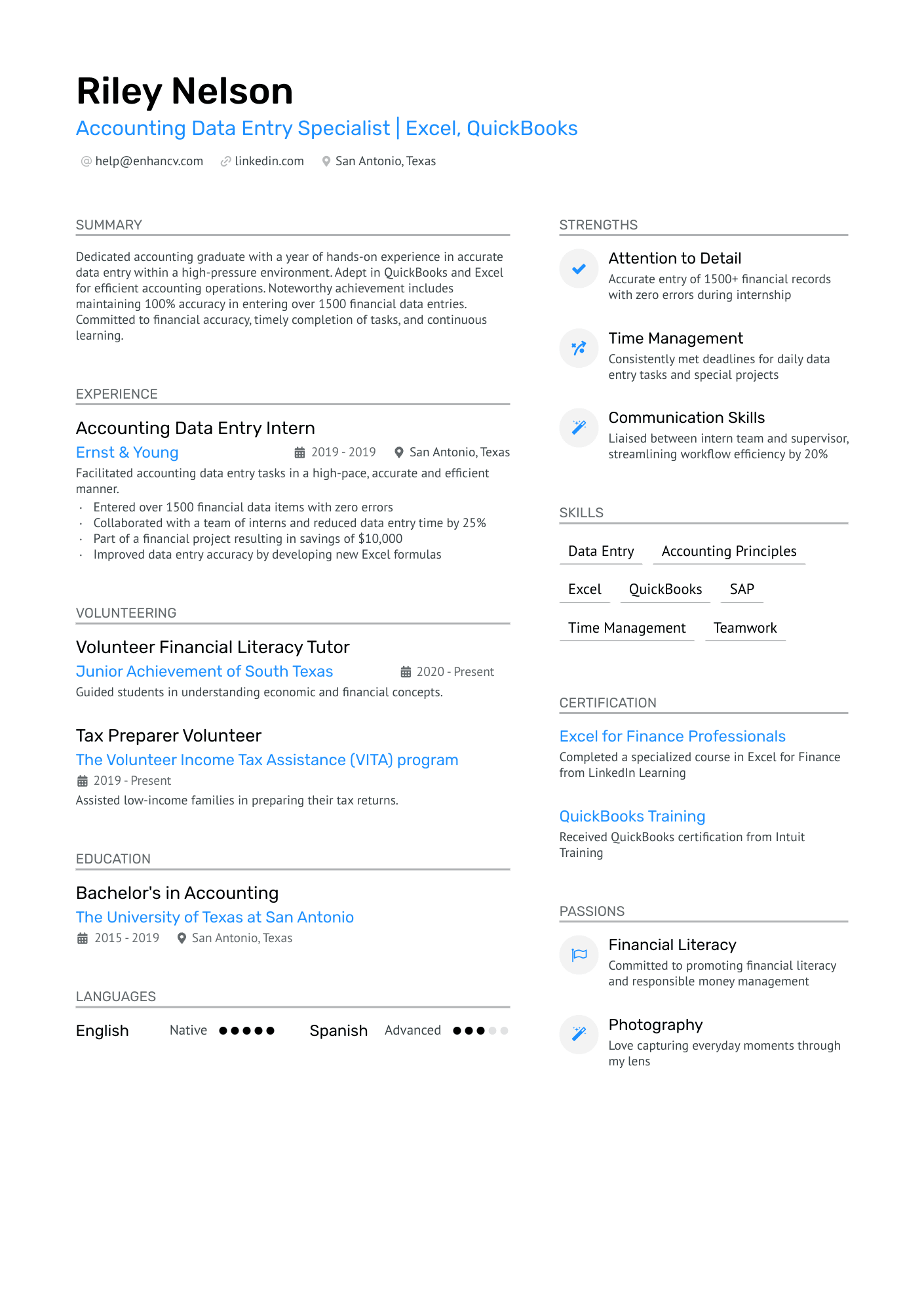 Accounting Data Entry Resume Example