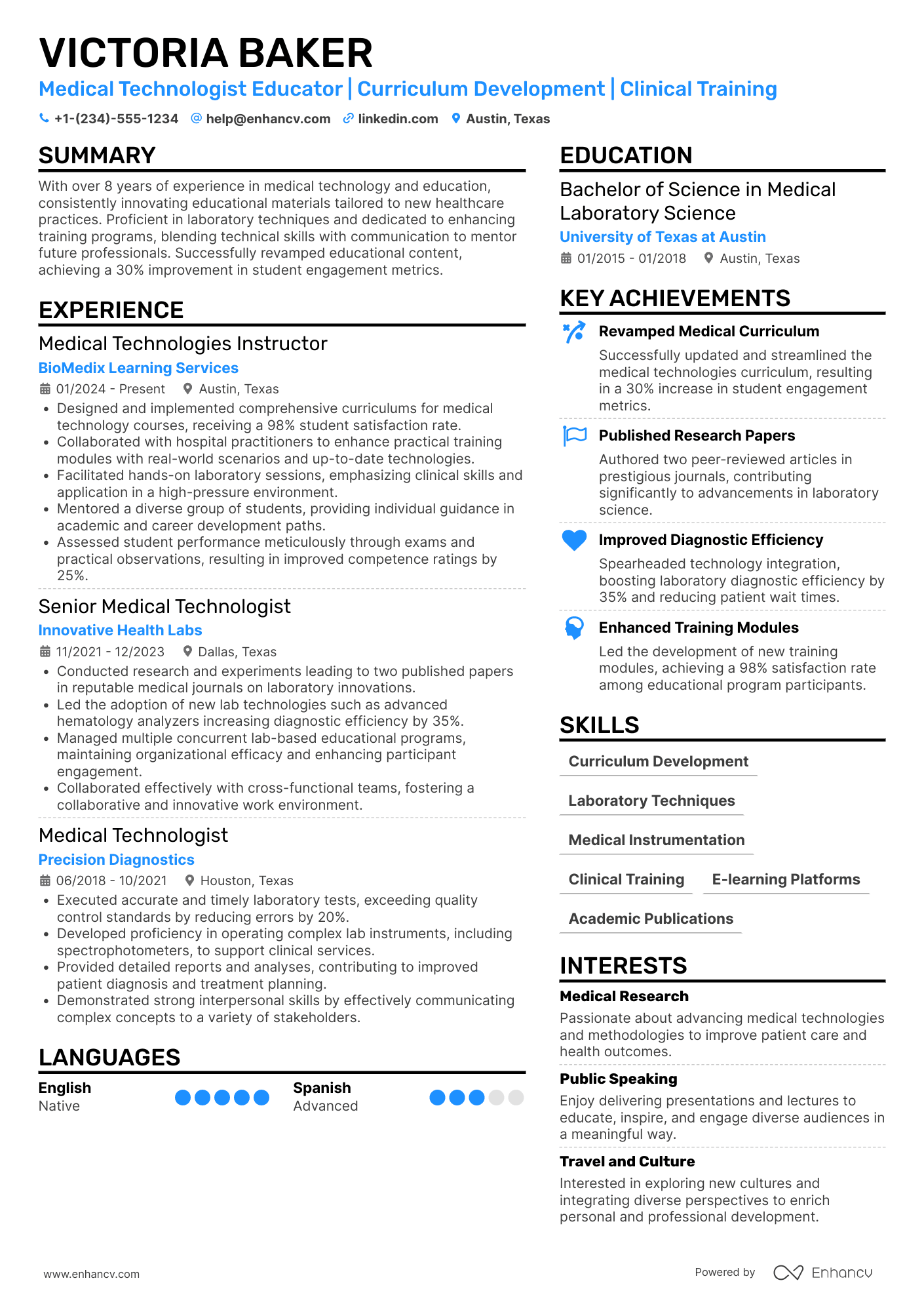 Medical Technologist Educator Resume Example