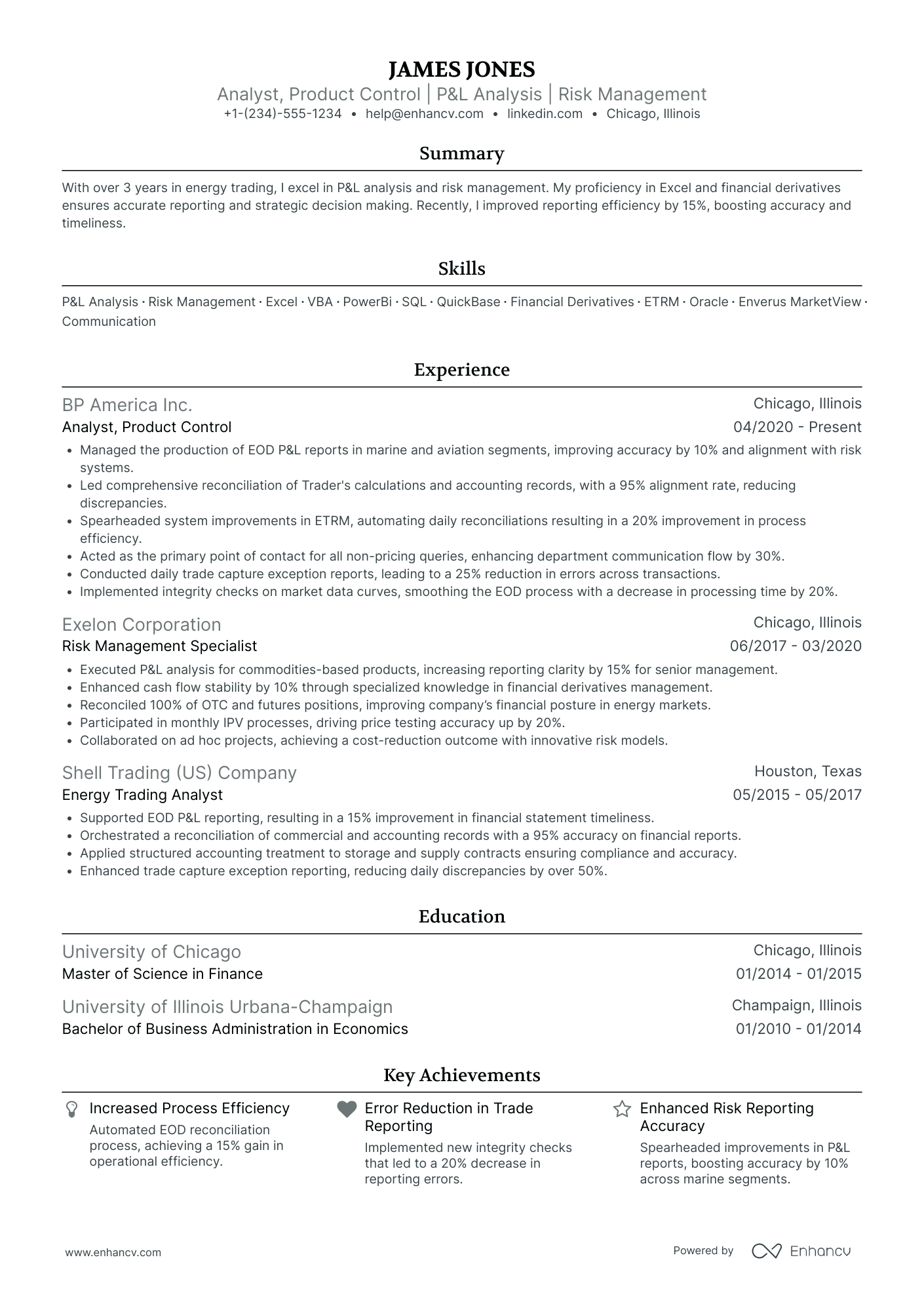 Product Data Analyst Resume Example