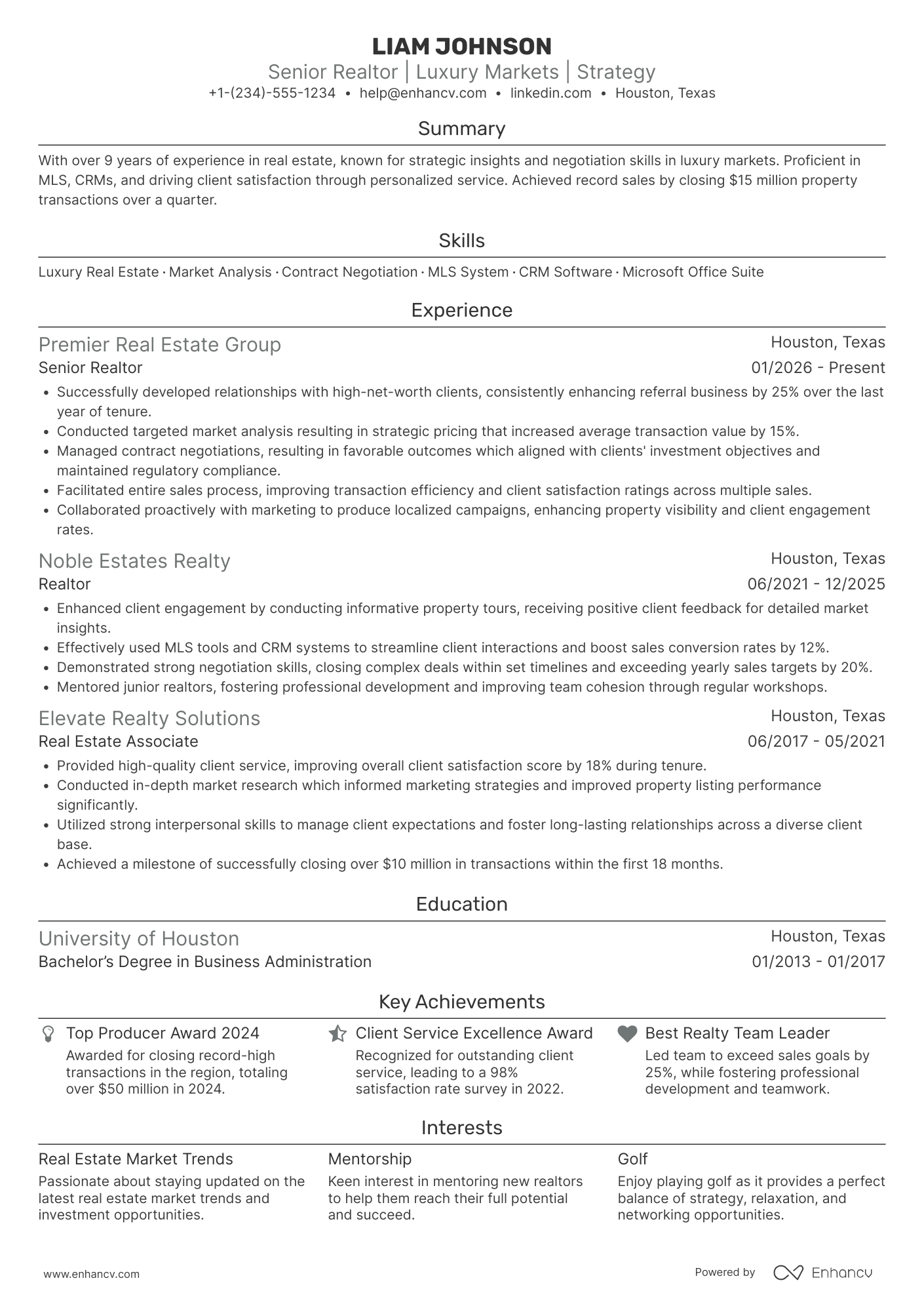 Senior Realtor Resume Example