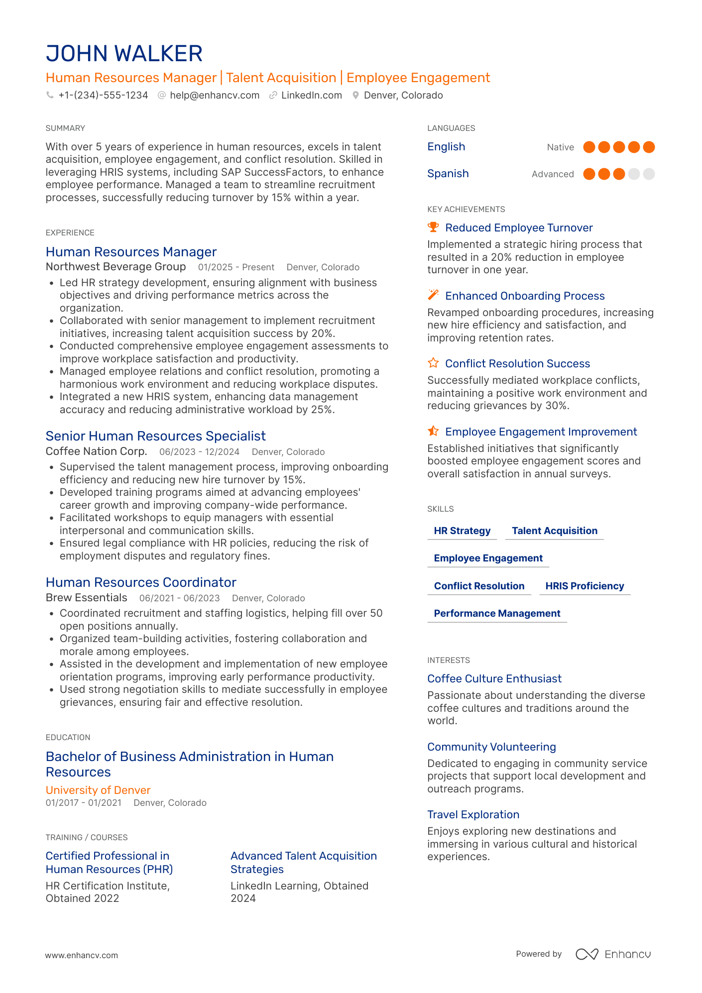 Starbucks Human Resources Manager Resume Example