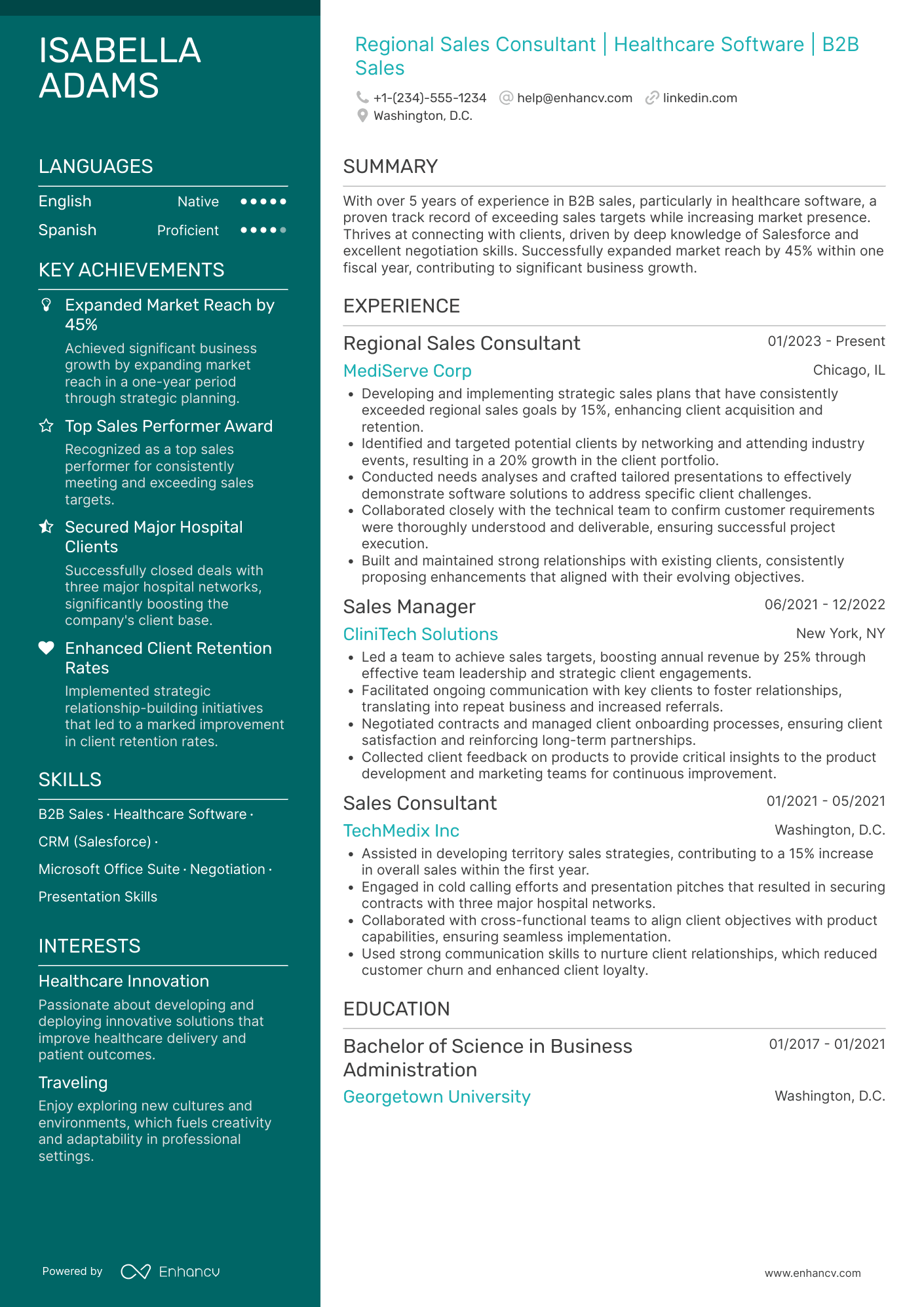 Regional Sales Consultant Resume Example