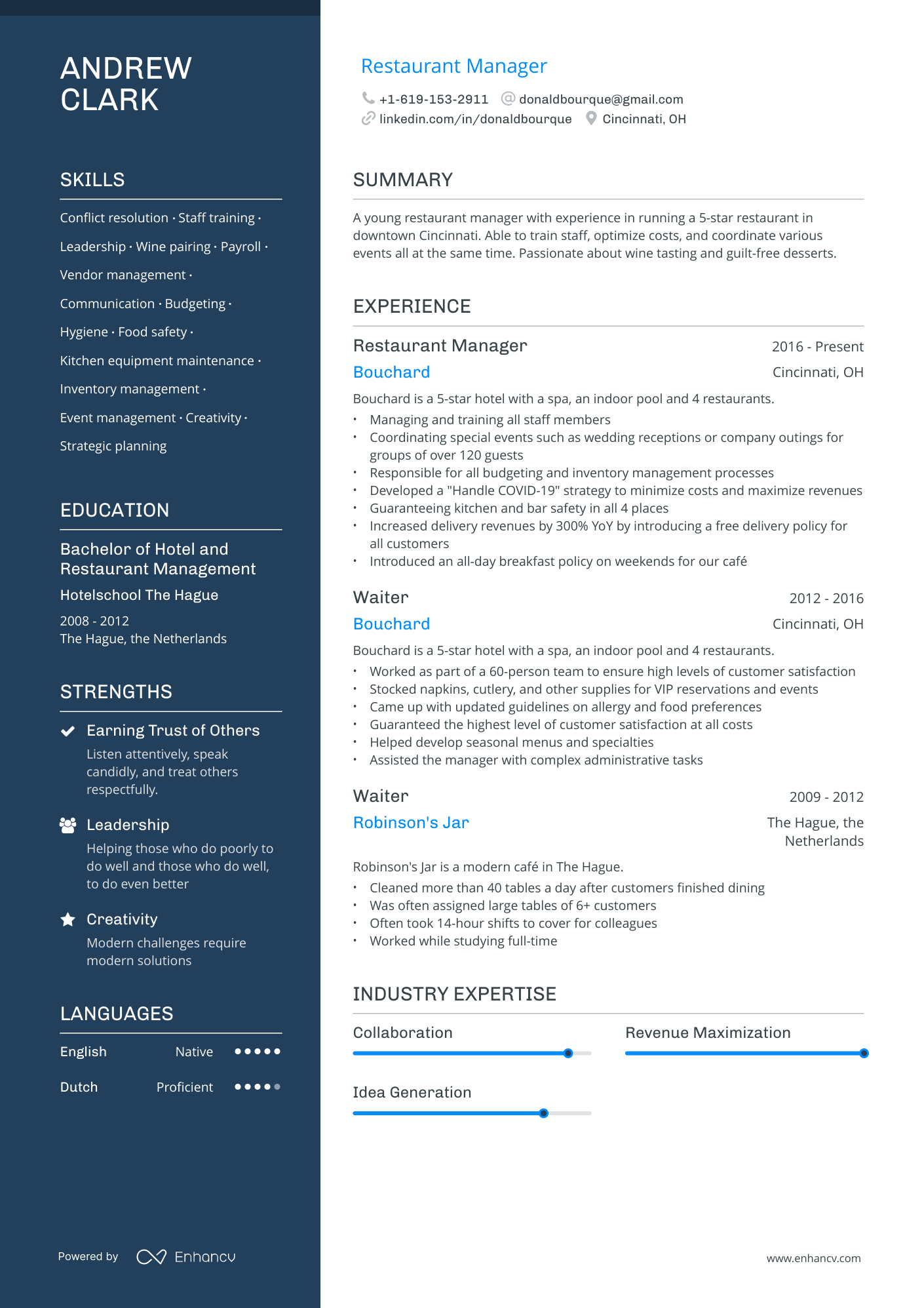 Restaurant General Manager Resume Example