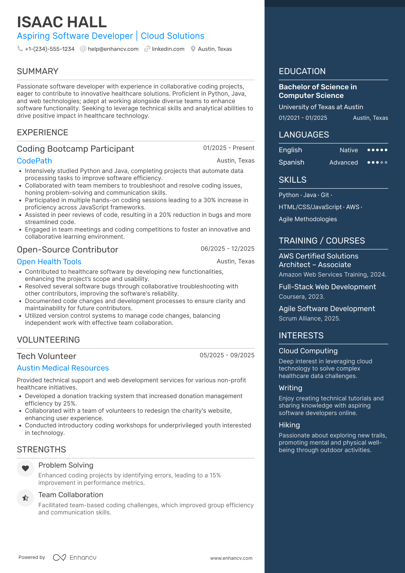 Software Developer Intern Resume Example