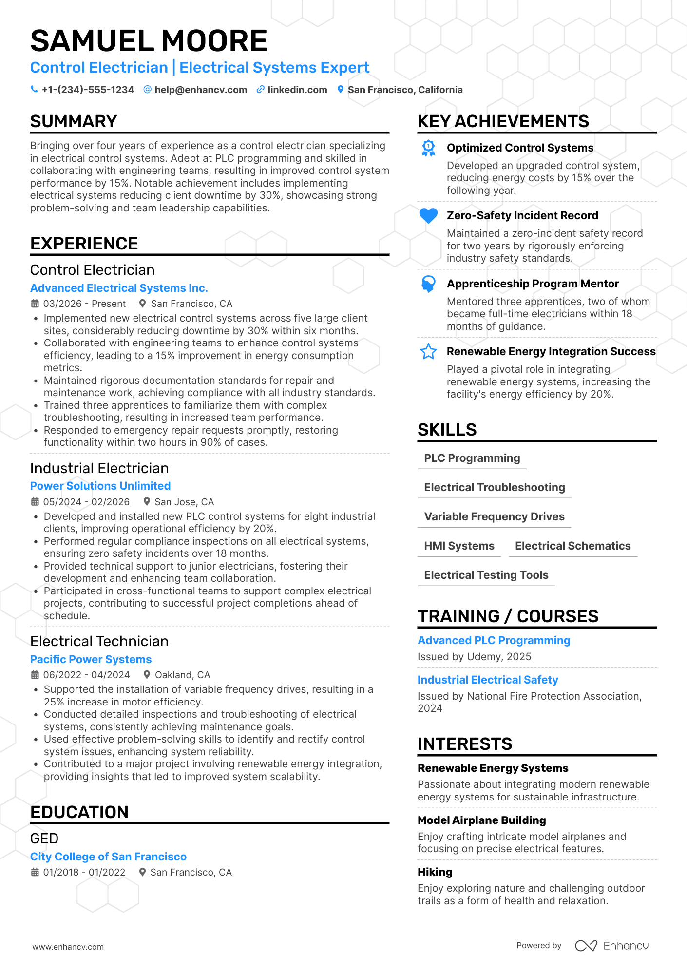 Control Electrician Resume Example